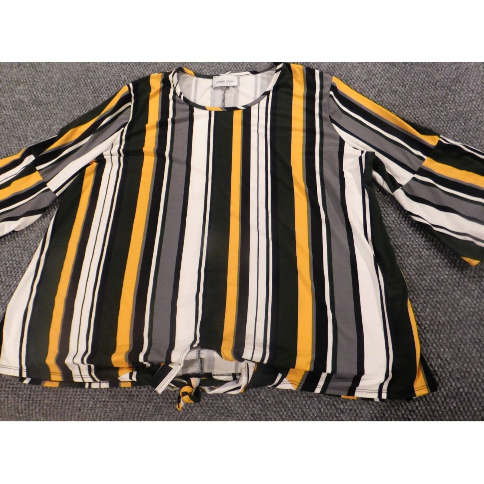 Vintage Caren Sport Blouse Women 3XL Striped Yellow Black Pullover Round Neck Long Sleeve Casual Stretch Ru胥fle Polyester Rayon Regular Womens Size XXL / US 16-18 / IT 52-54 - 2 Thumbnail