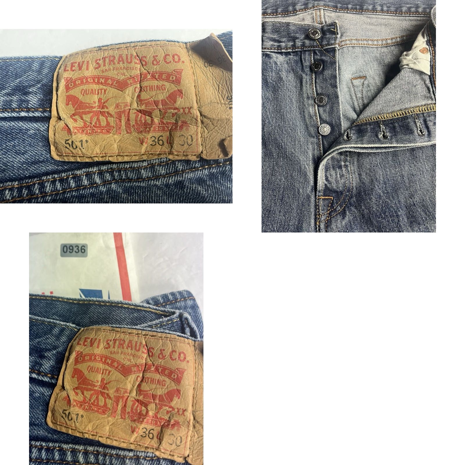 Levi's Levi's 501 Jeans Mens 36x30 Blue Medium Wash Distressed Button Fly Straight Leg 5-Pocket 90s USA Denim Cotton Casual Regular Mens Size US 36 / EU 52 - 8 Thumbnail