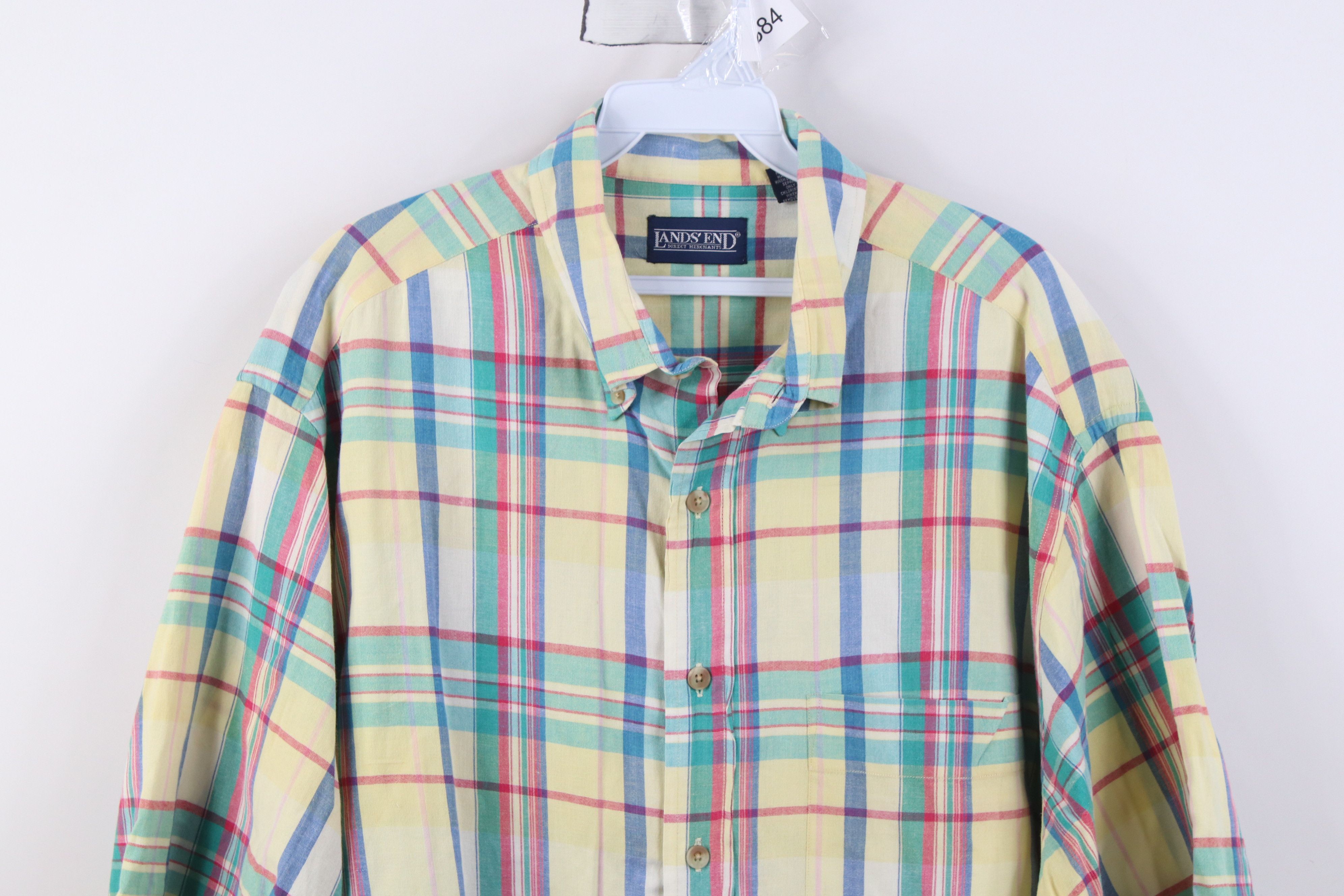 Lands' End Vintage 90s Lands End Plaid Short Sleeve Button Down Shirt Size US L / EU 52-54 / 3 - 2 Thumbnail