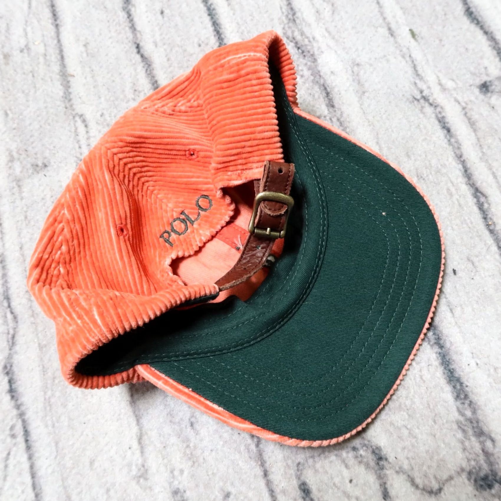 Polo Ralph Lauren VINTAGE Polo Ralph Lauren Corduroy Leather Strapback Hat Dad Cap Adjustable Salmon Mens Size US M / EU 48-50 / 2 - 3 Thumbnail