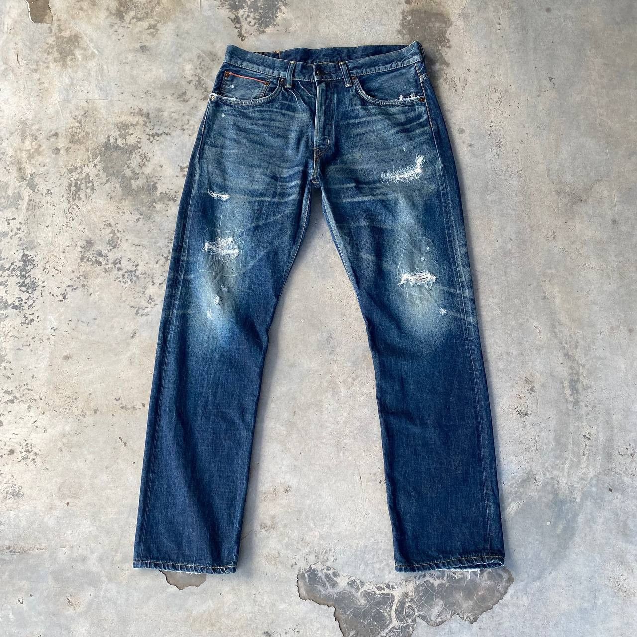 VINTAGE EDWIN REDLINE LOT505 DISTRESSED DENIM BJ6-16