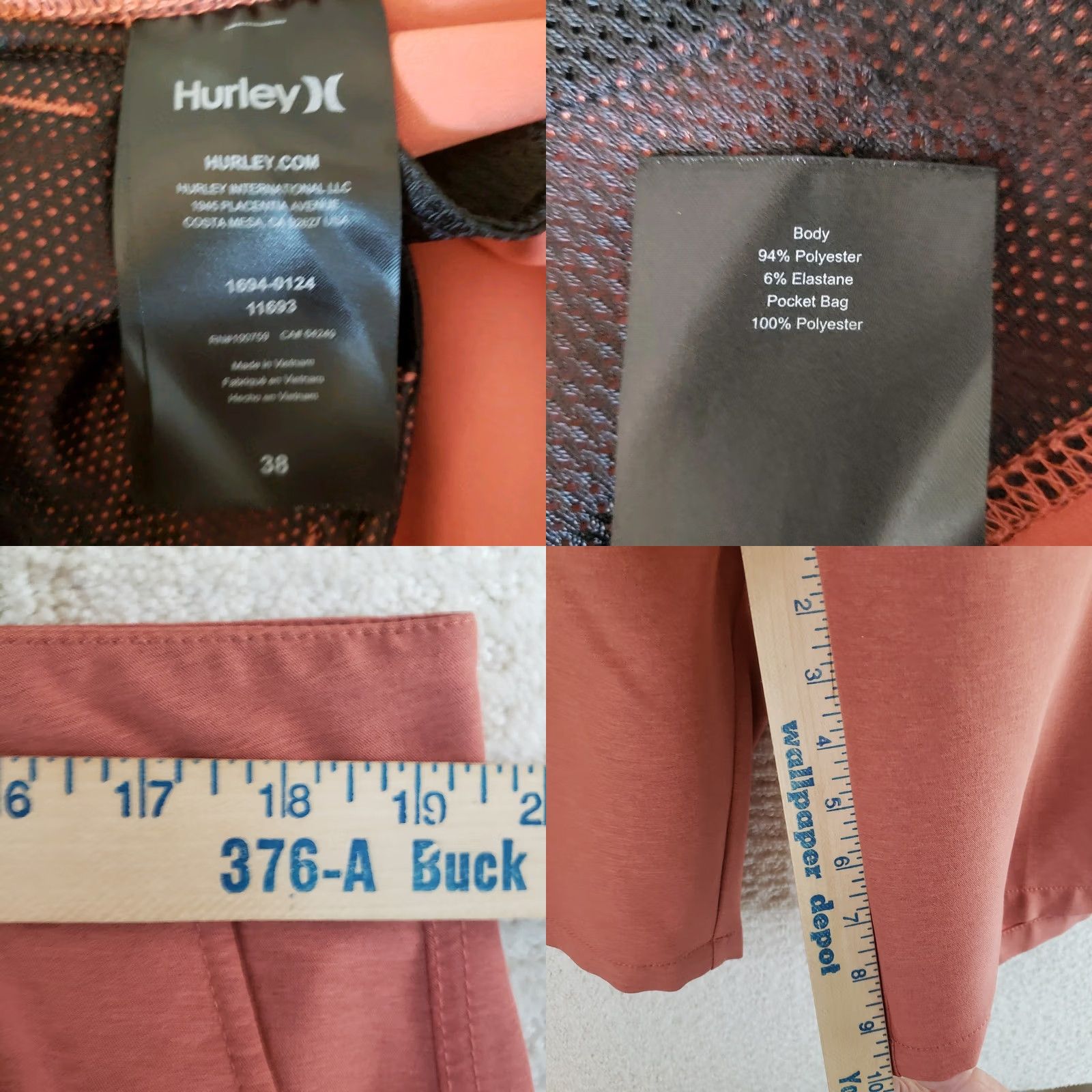 Hurley Hurley Men's Shorts Size 38x10 Coral Pink Belt Loops Pockets Polyester Elastane Casual, Travel Size US 38 / EU 54 - 9 Thumbnail