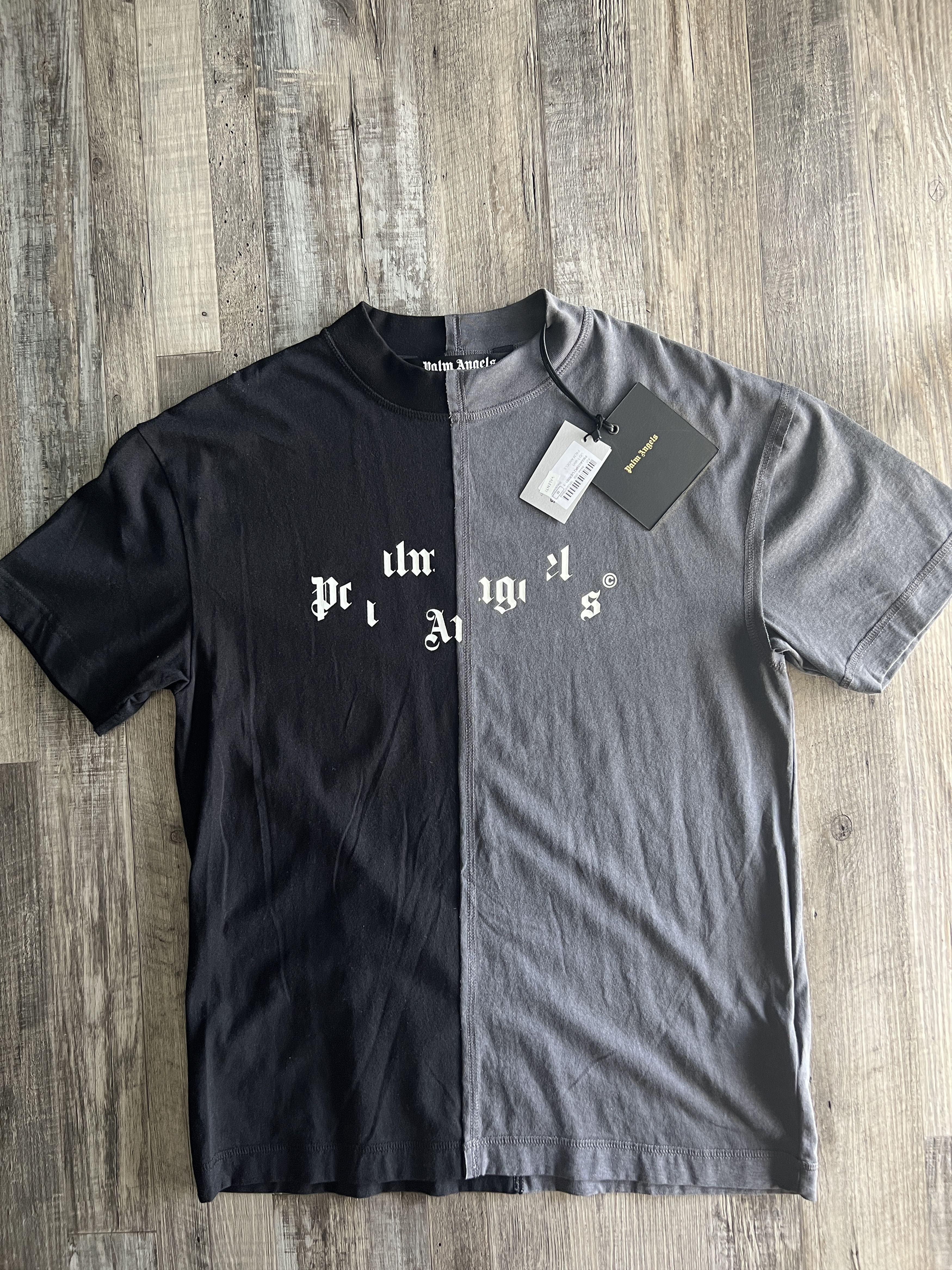 Palm Angels Palm Angels Broken Logo Panelled Black Grey Tee Size US M / EU 48-50 / 2 - 1 Thumbnail