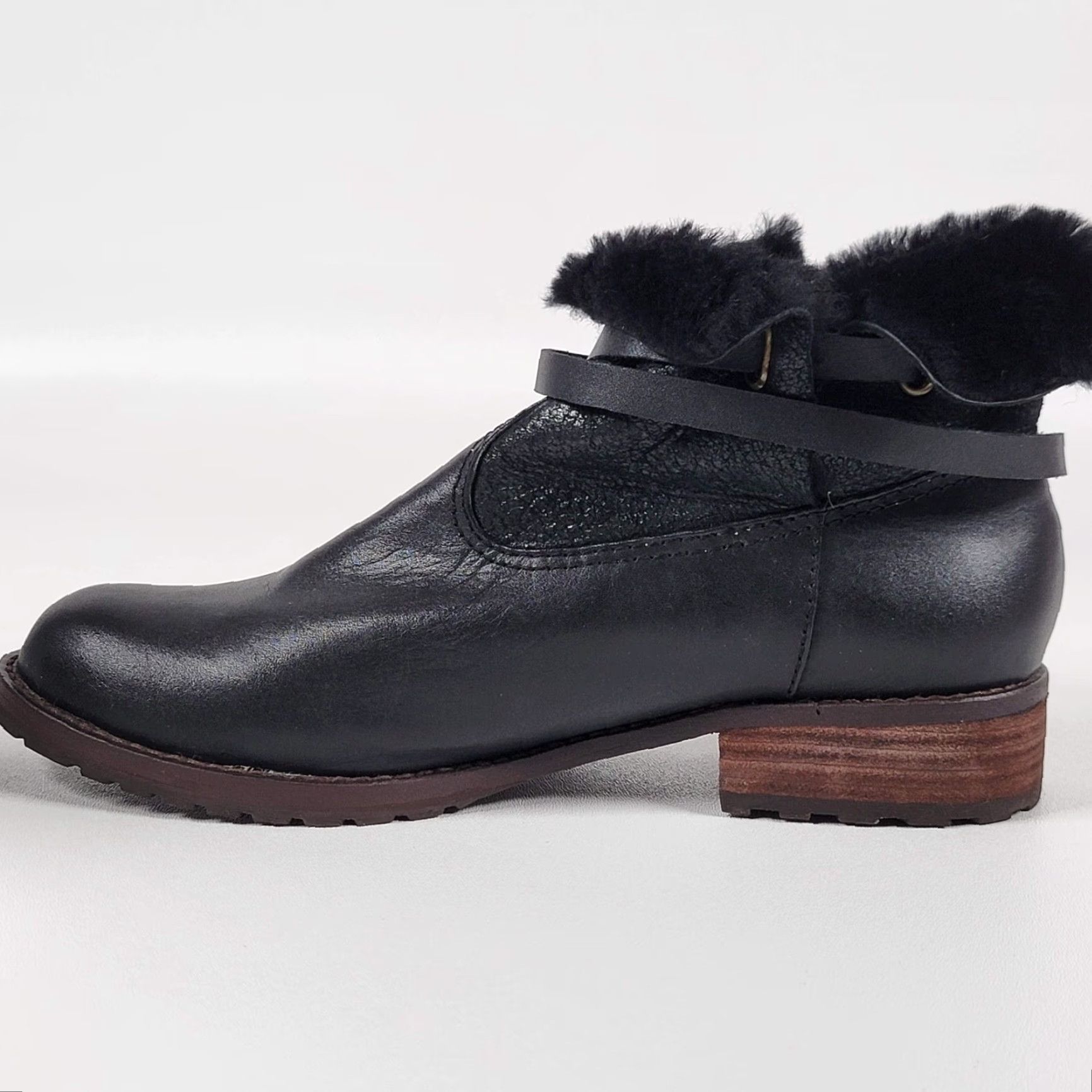 Vintage Matt Bernson Womens Boots Black Leather Shearling Trim Ankle Pull On 7.5 M Size US 8 / IT 38 - 7 Thumbnail