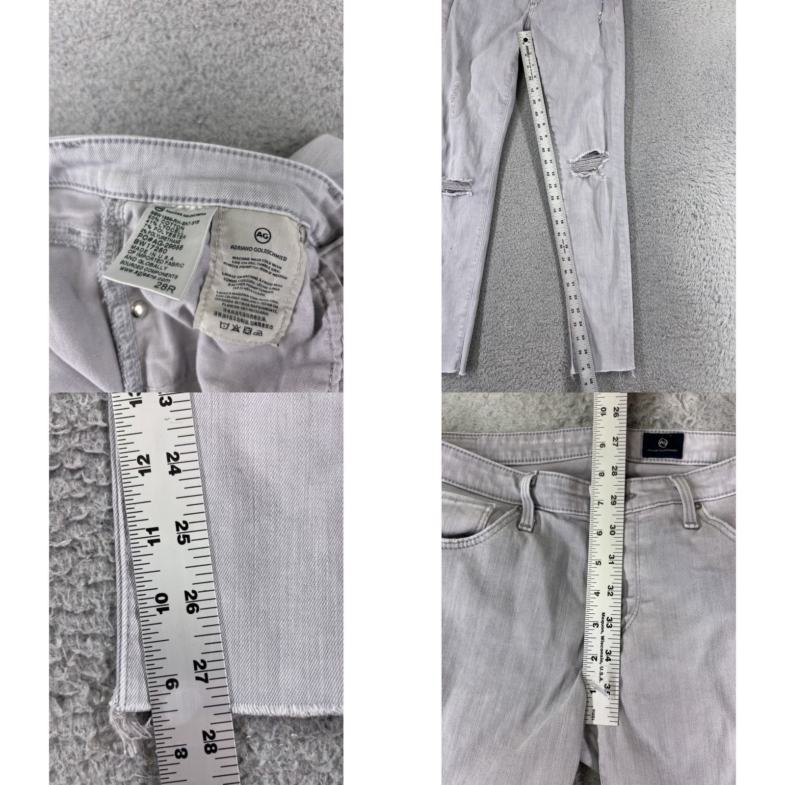 Denime AG Adriano Goldschmied Jeans Womens 28 Gray Denim Straight Slim 5-Pocket Low Rise Inseam 28 Inseam Cotton Size 28" / US 6 / IT 42 - 8 Thumbnail