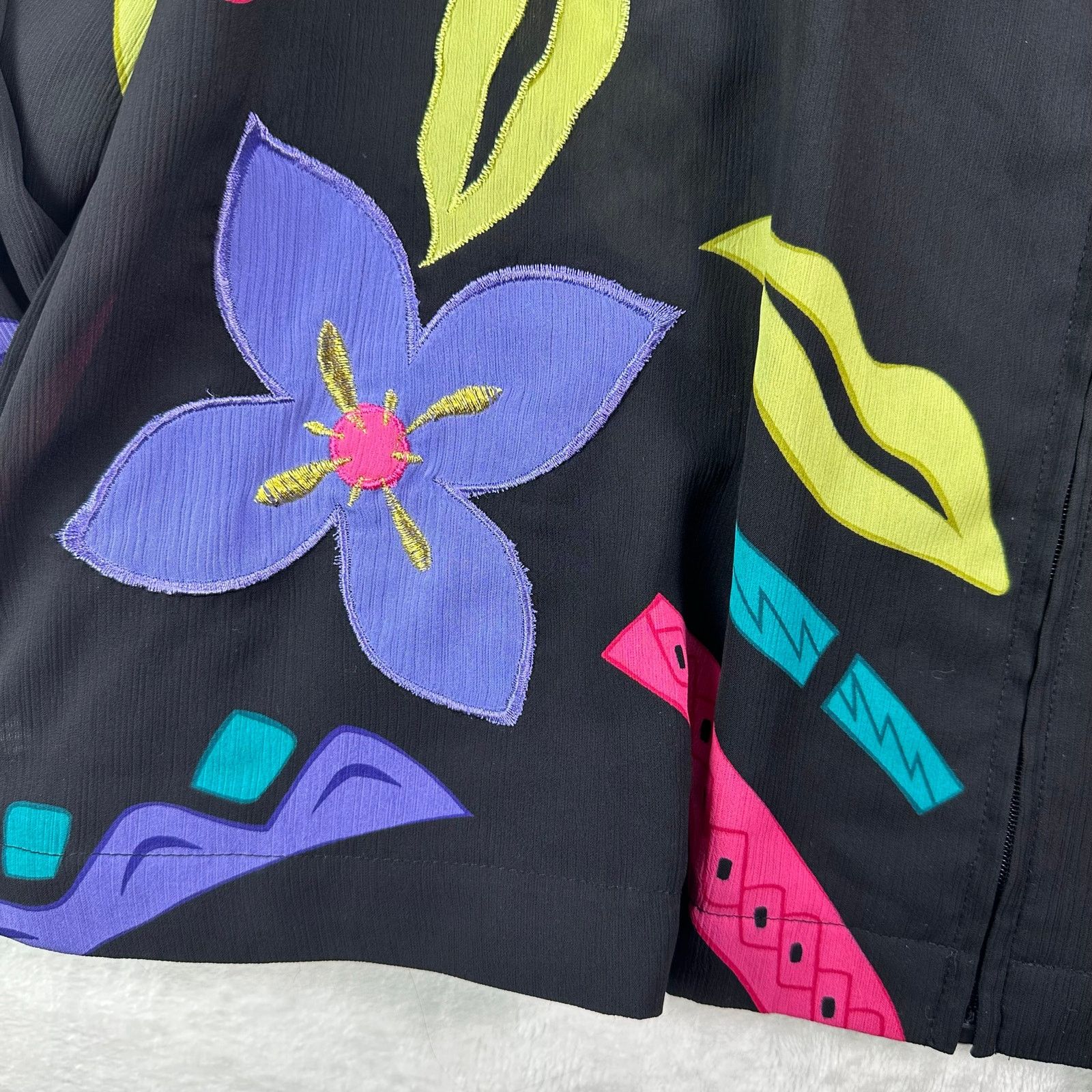 Other ALFRED DUNNER 90s Retro Black Neon Floral Sheer Zip Jacket Size XL / US 12-14 / IT 48-50 - 9 Thumbnail