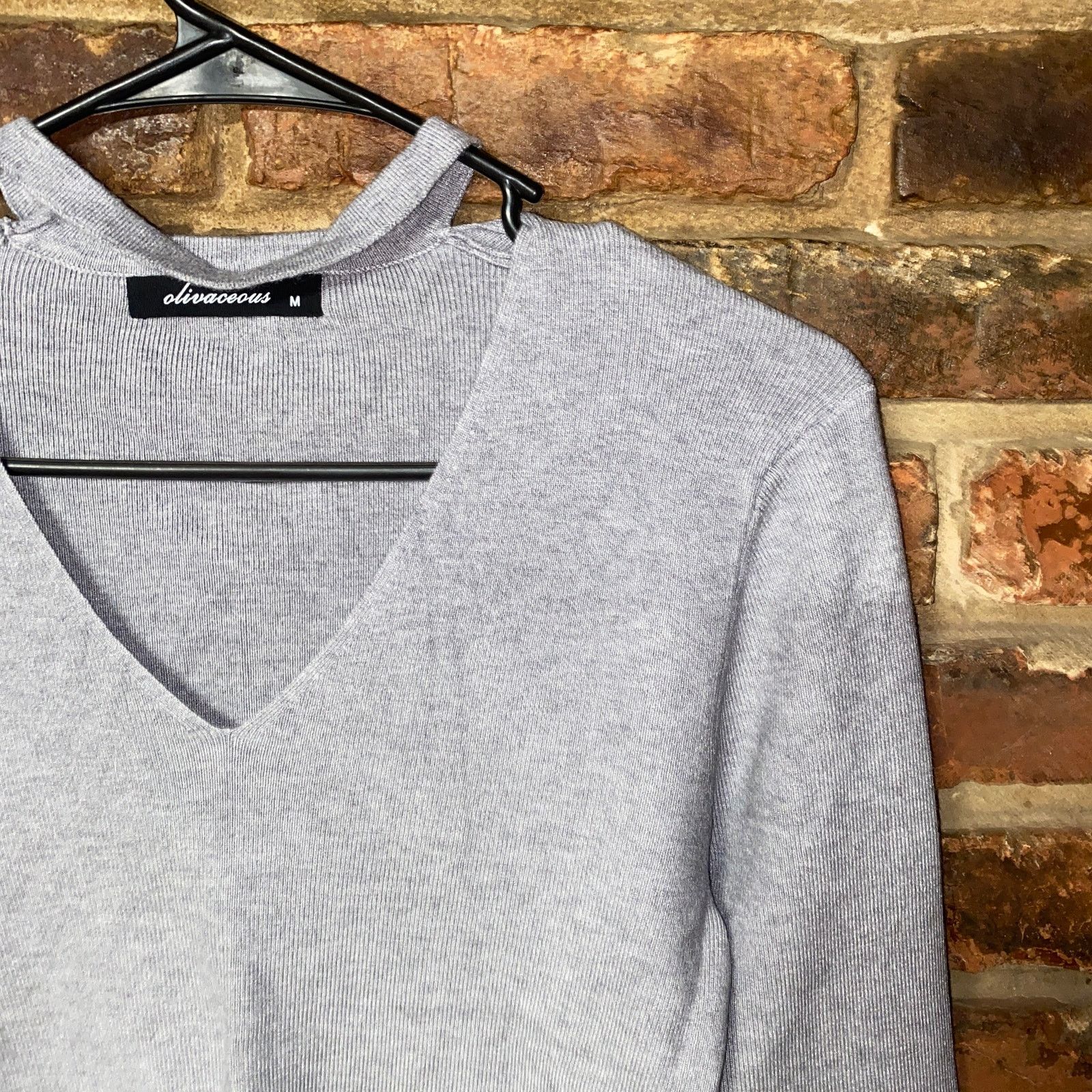 Other Olivaceous Gray Knit Pullover Choker V-Neck Sweater Medium Size M / US 6-8 / IT 42-44 - 2 Thumbnail