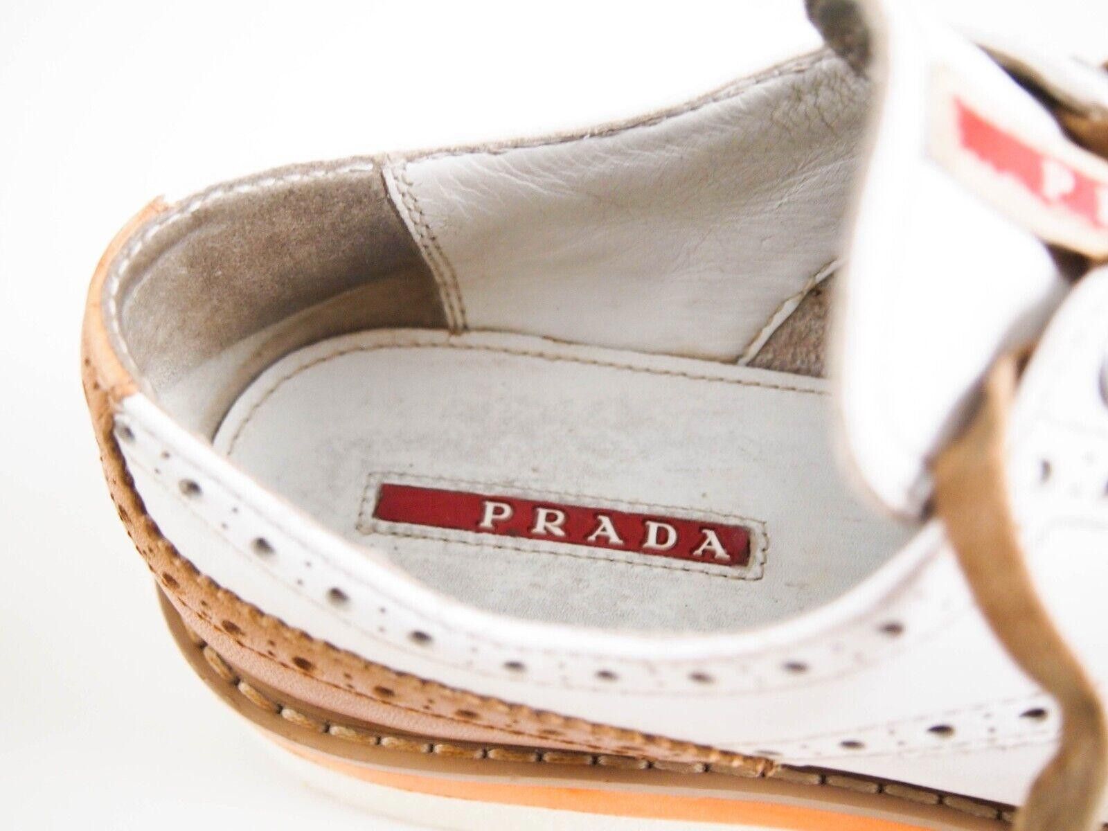 Prada Prada Lug Sole Brogues Brown White Leather EU 36.5 US 6.5 Size US 6.5 / IT 36.5 - 8 Thumbnail