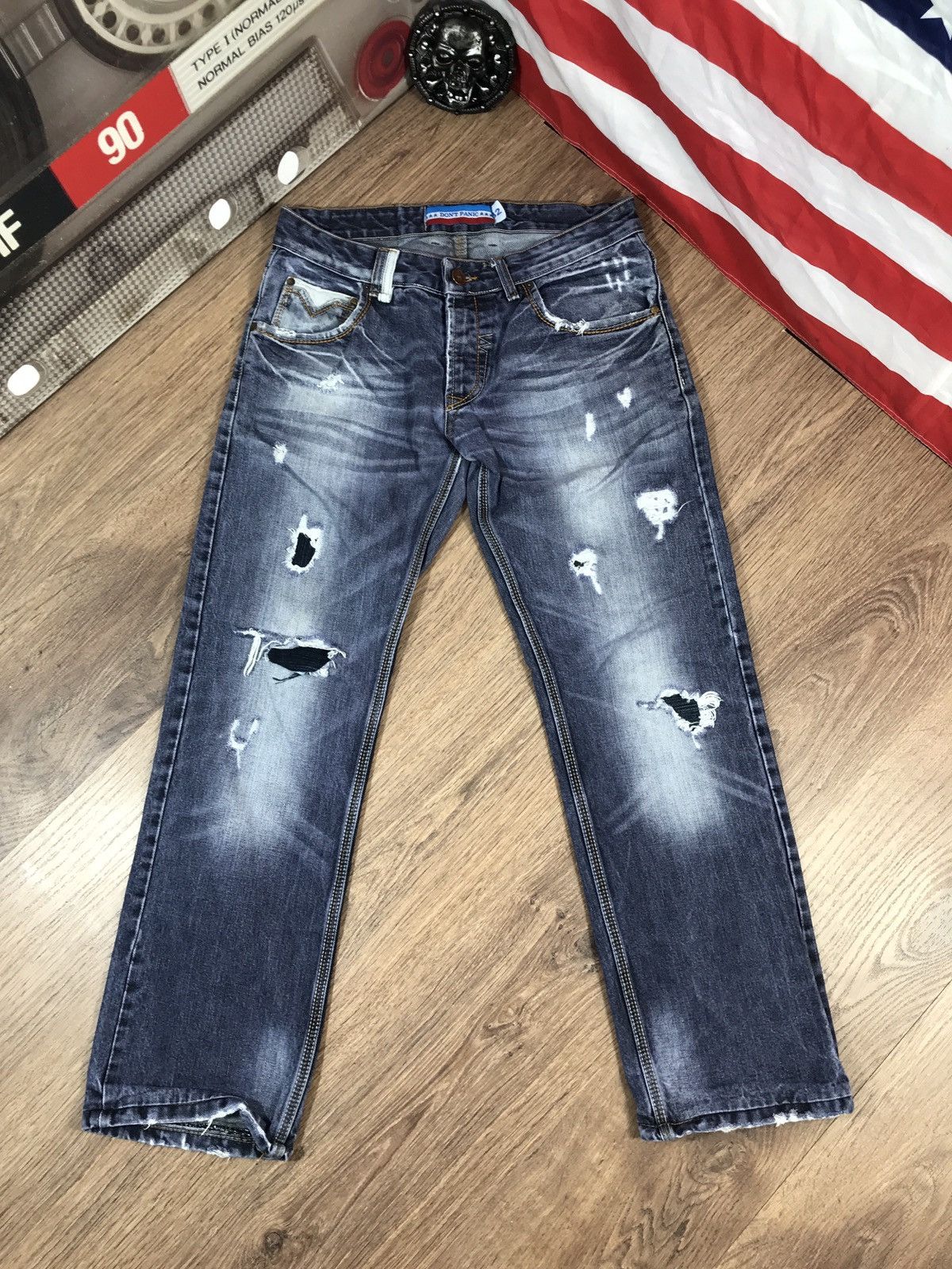 Japanese Brand × Vintage Vintage Distressed Denim Pants Dont Panic Size US 32 / EU 48 - 1 Thumbnail