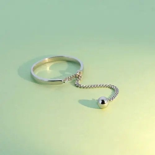 Vintage Authentic 925 Sterling Silver Sweet Beads Chain Open Ring Size ONE SIZE - 2 Thumbnail