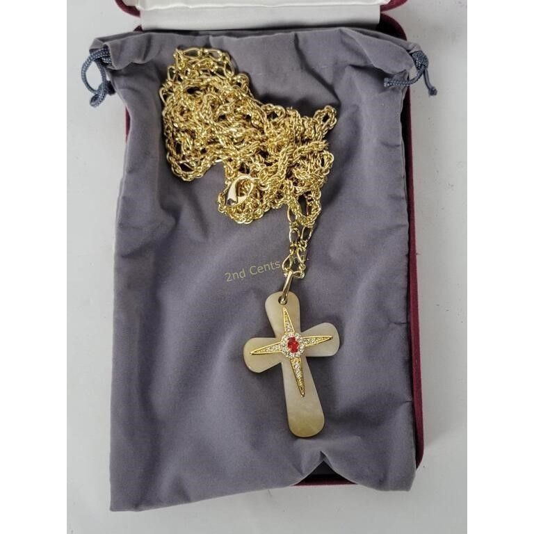 Other Vintage Camrose & Kross Gold Tone Red Gemstone Cross Necklac Size ONE SIZE - 10 Thumbnail