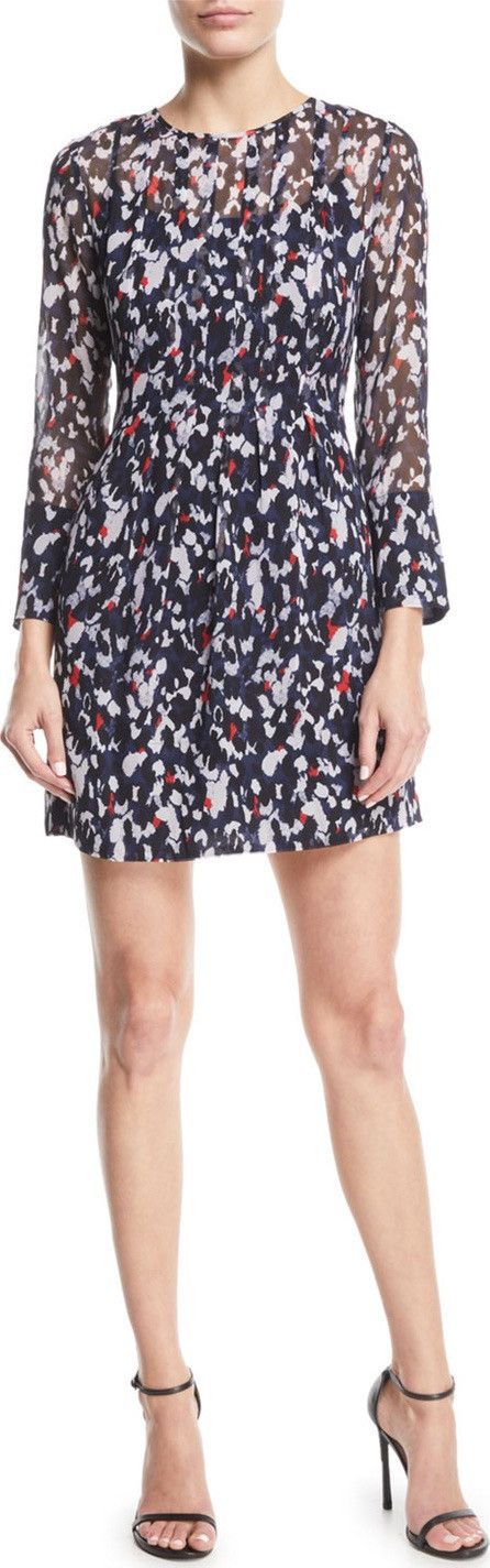 white christmas dresses Club Monaco Black Polka Dot Silk Long Sleeve Wrap Mini Dress