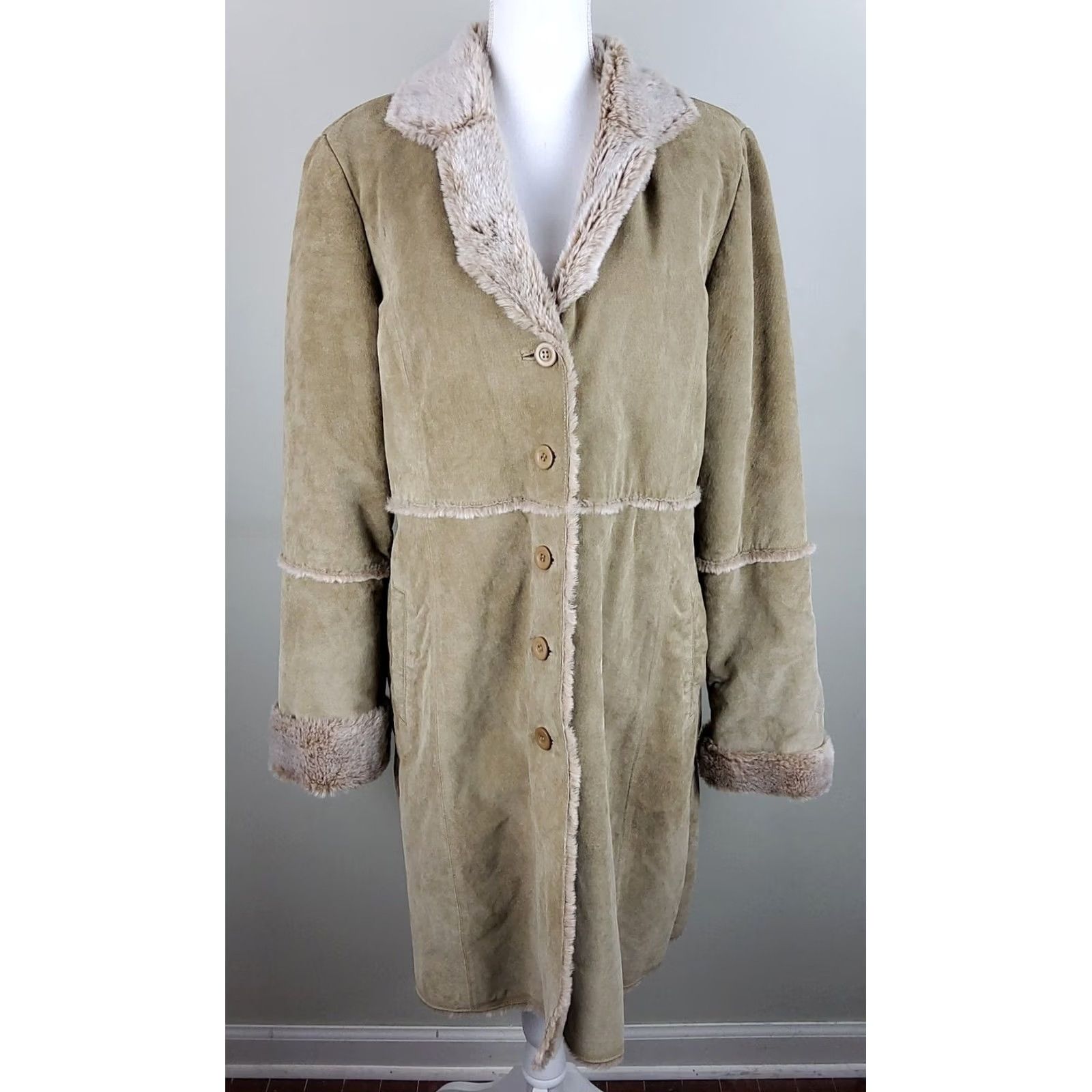 Vintage Brandon Thomas Suede Leather Jacket Coat Pea Coat Faux Fur Trim Tan Size L Womens Brown Size L / US 10 / IT 46 - 2 Thumbnail