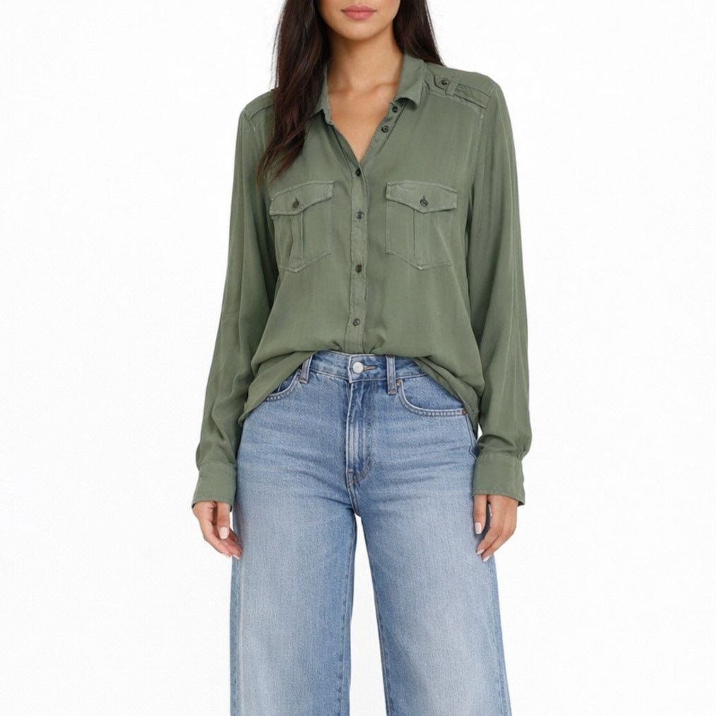 American Eagle Outfitters American Eagle Olive Green Boyfriend Button Down Shirt XS Size XS / US 0-2 / IT 36-38 - 1 Thumbnail