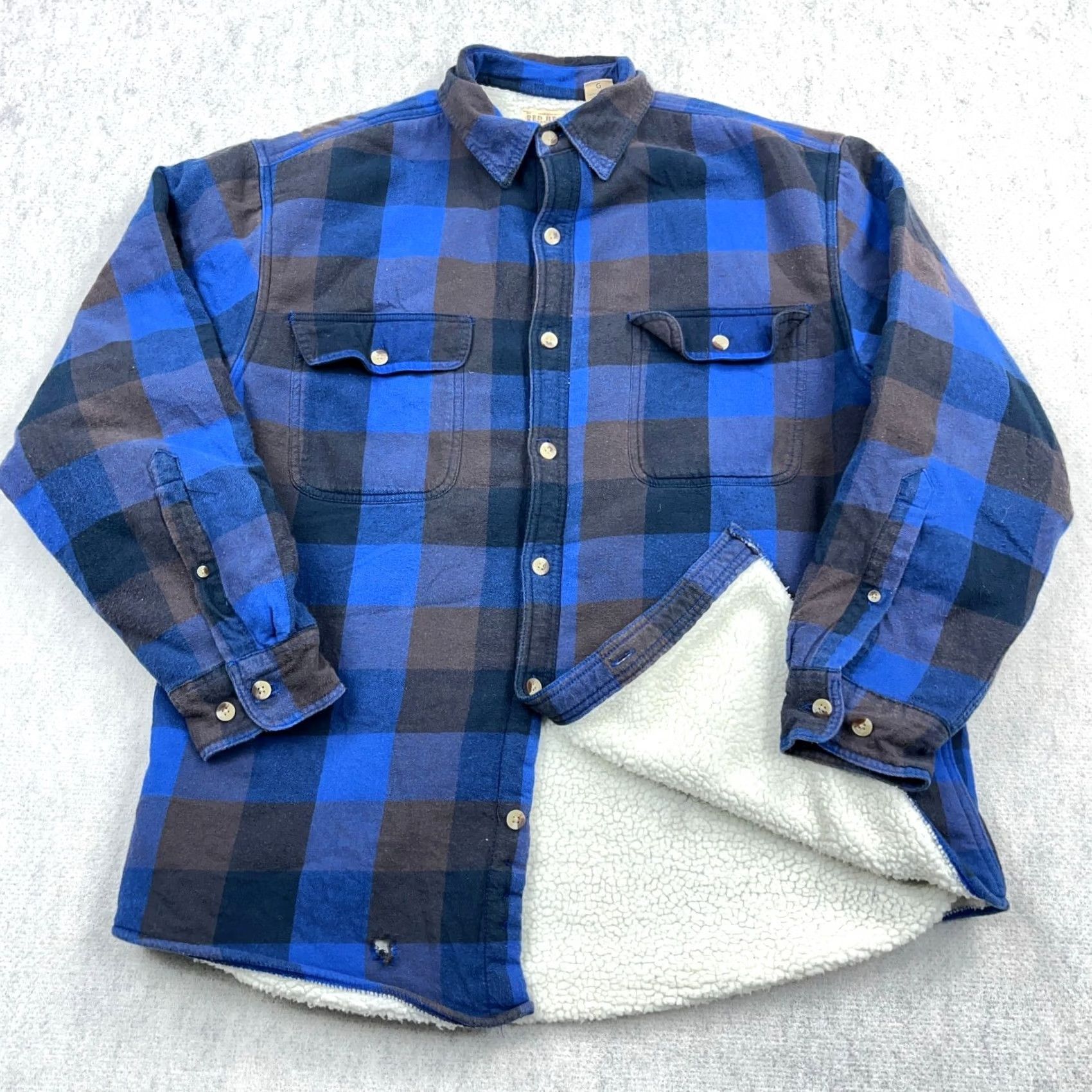 Vintage RedHead Shacket Men L Blue Buffalo Plaid Sherpa Lined Over Shirt Jacket Quilted Pockets Logo Fall Spring Winter Casual Workwear Vintage Size US L / EU 52-54 / 3 - 2 Thumbnail