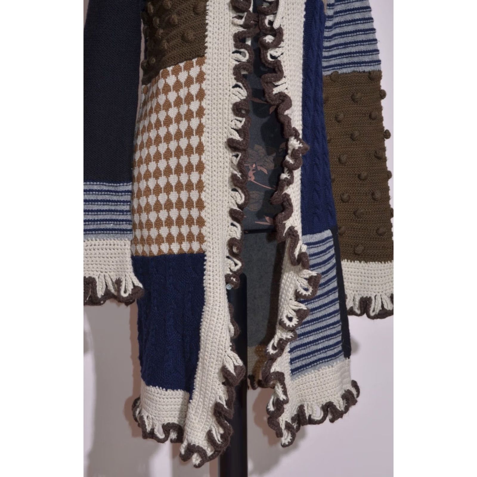 Moschino Love Moschino Patchwork Knit Cardigan Coat Crochet Trim Tie Front UK12 US8 Size XL / US 12-14 / IT 48-50 - 3 Thumbnail