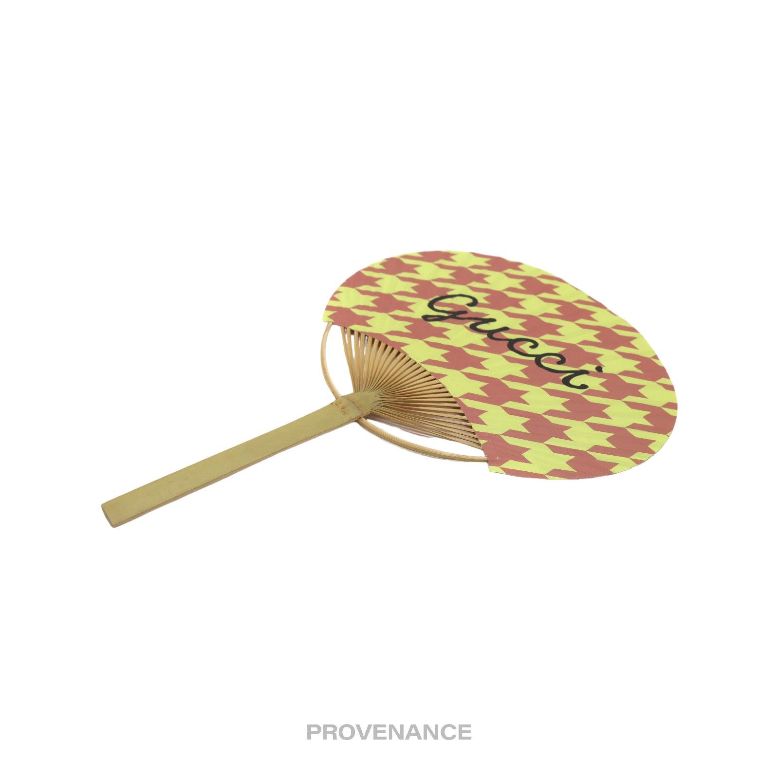 Gucci 🔴 Gucci Logo Bamboo Hand Fan - Houndstooth Pink Yellow Size ONE SIZE - 3 Thumbnail
