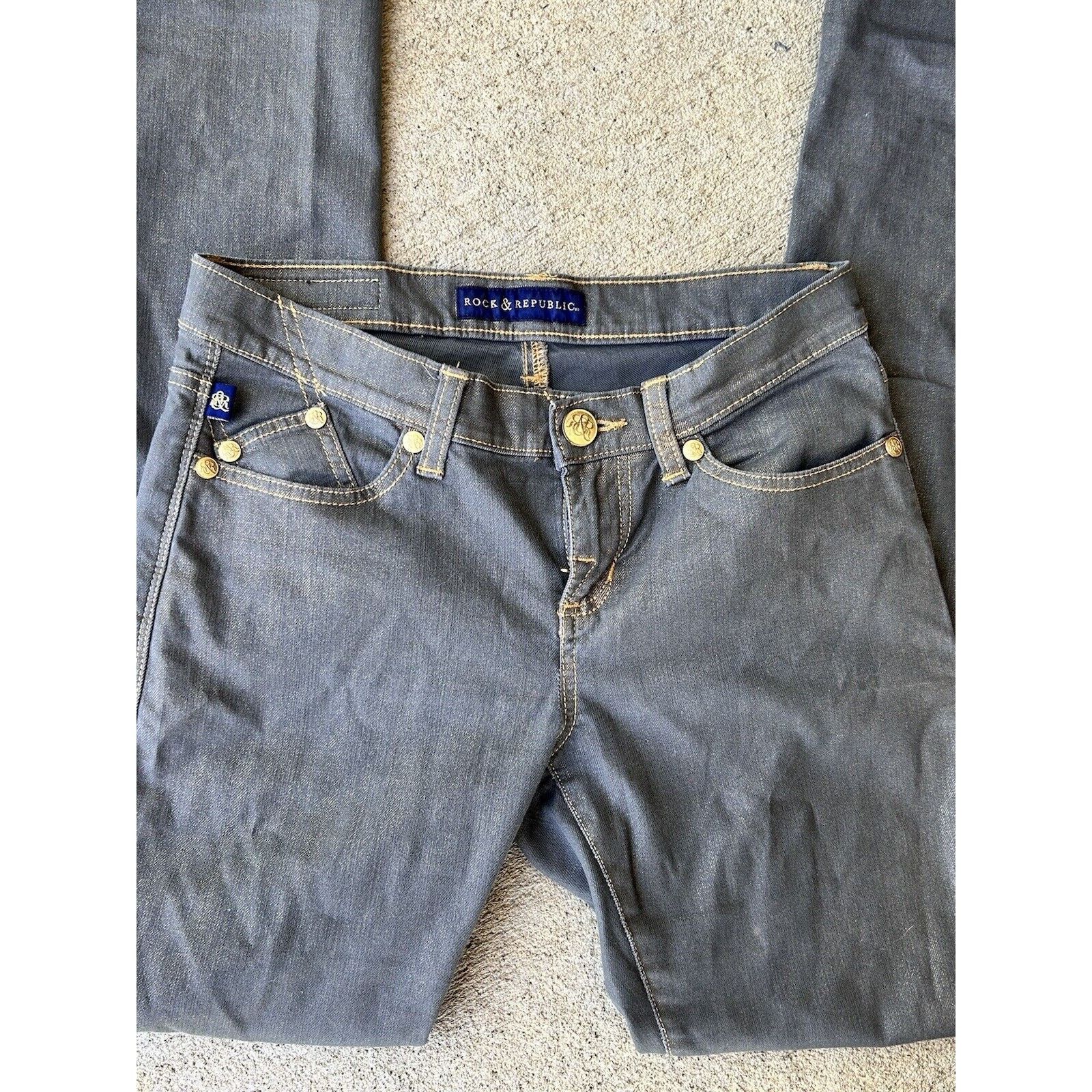 Rock & Republic Rock & Republic Skinny Gray and GOLD METALLIC Jeans Size 4 Size 27" / US 4 / IT 40 - 2 Thumbnail