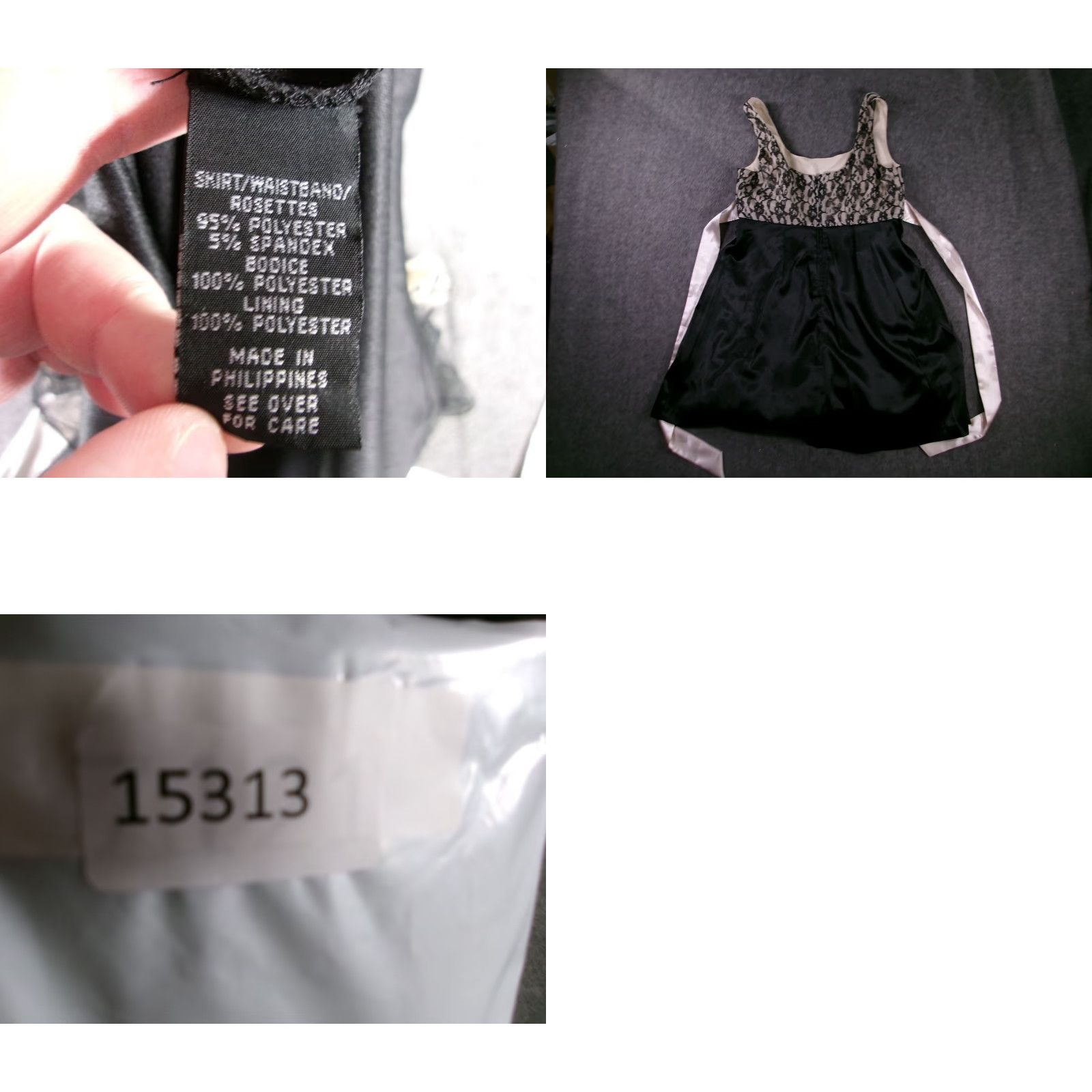 Vintage B Wear Dress Womens 13 Black Cream Lace Bodice Satin Sash Rosette Sleeveless Size XL / US 12-14 / IT 48-50 - 8 Thumbnail