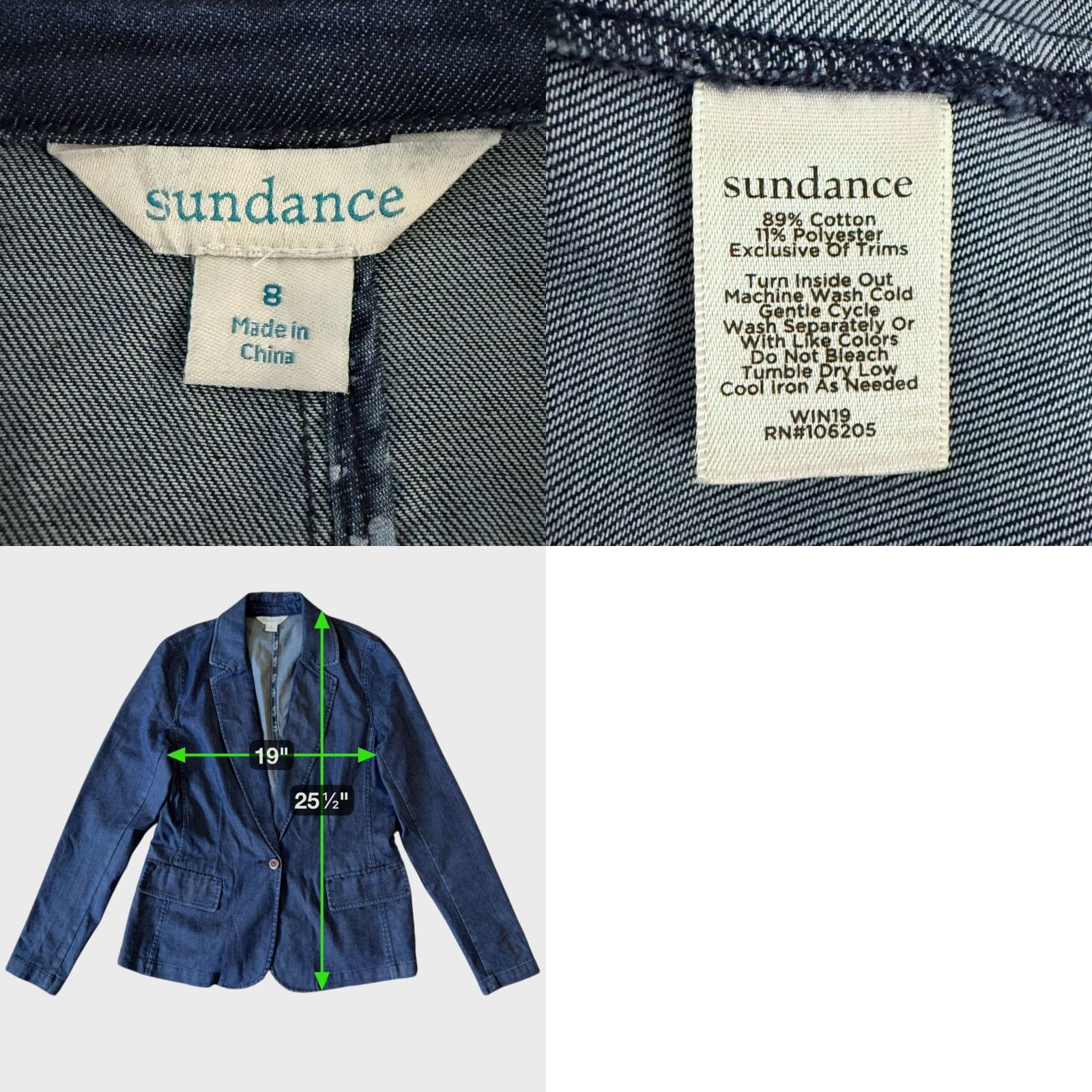 Vintage Sundance Western Denim Blazer Jacket Blue Women’s Size 8 Dark Wash Single-Button Blazer Regular Size M / US 6-8 / IT 42-44 - 8 Thumbnail