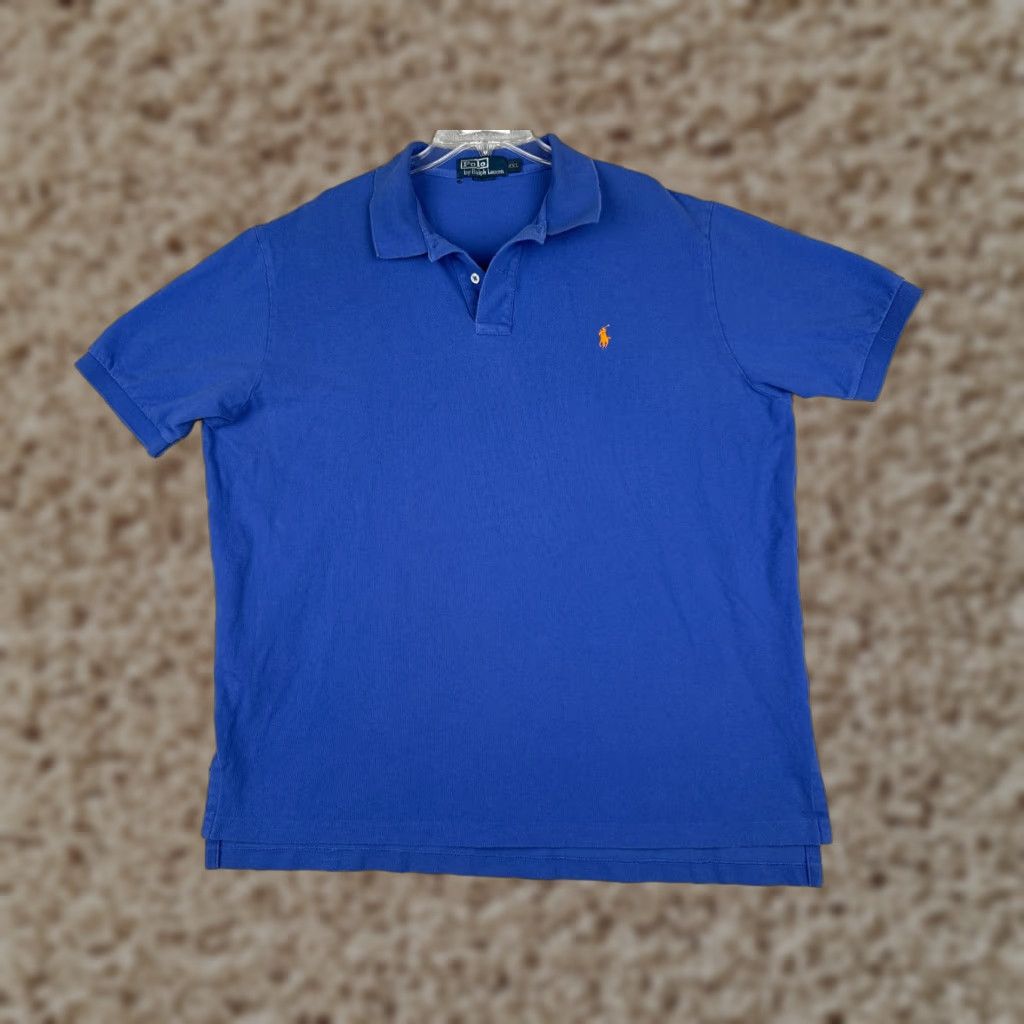 Ralph Lauren VINTAGE Ralph Lauren Polo Shirt Men 2XL Blue Short Sleeve 100% Cotton Knit Button Embroidered Logo Golf 80s Mens Size US XXL / EU 58 / 5 - 1 Thumbnail