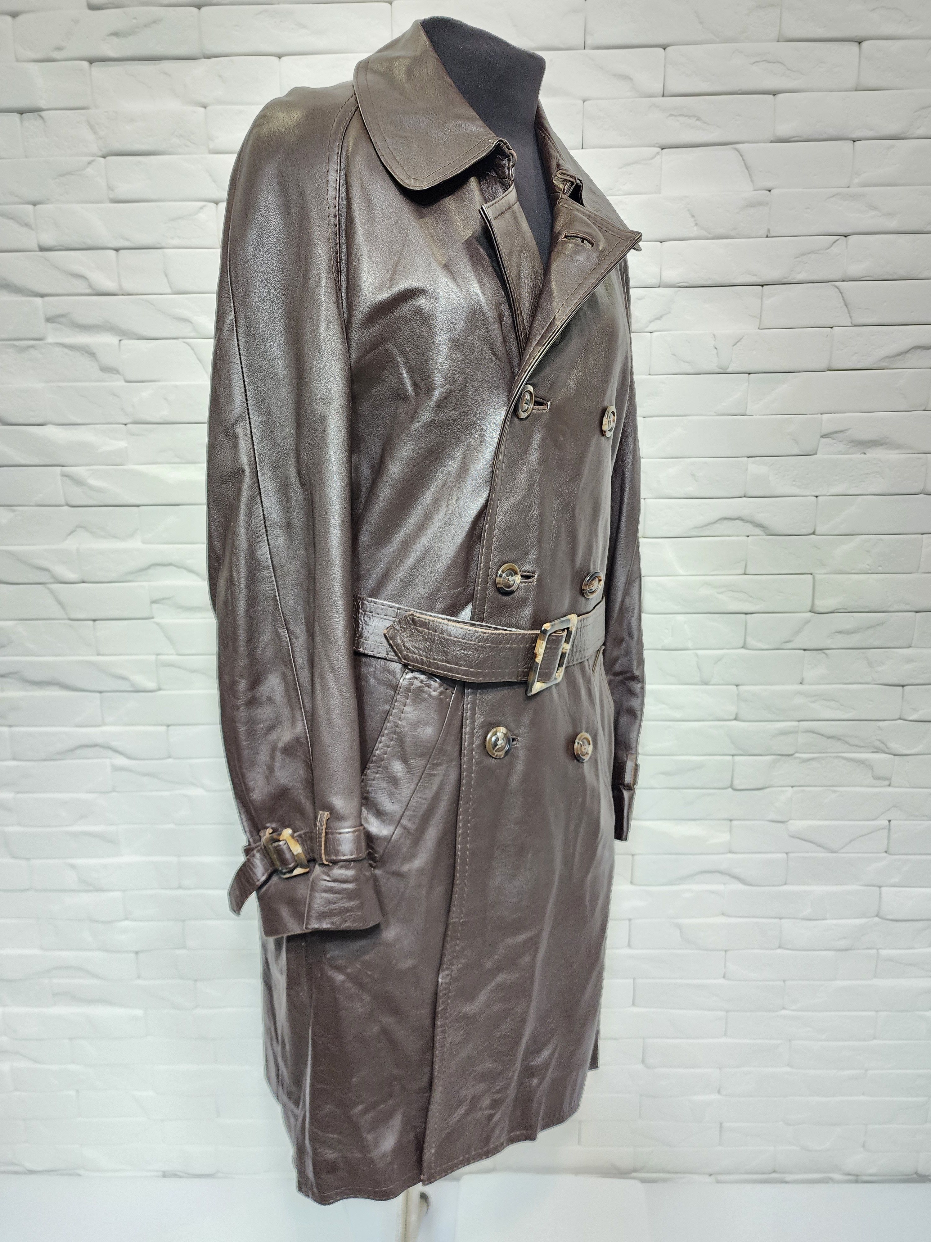 Genuine Leather Men's Brown Leather Cardigan: Button Front Coat Size US M / EU 48-50 / 2 - 3 Thumbnail