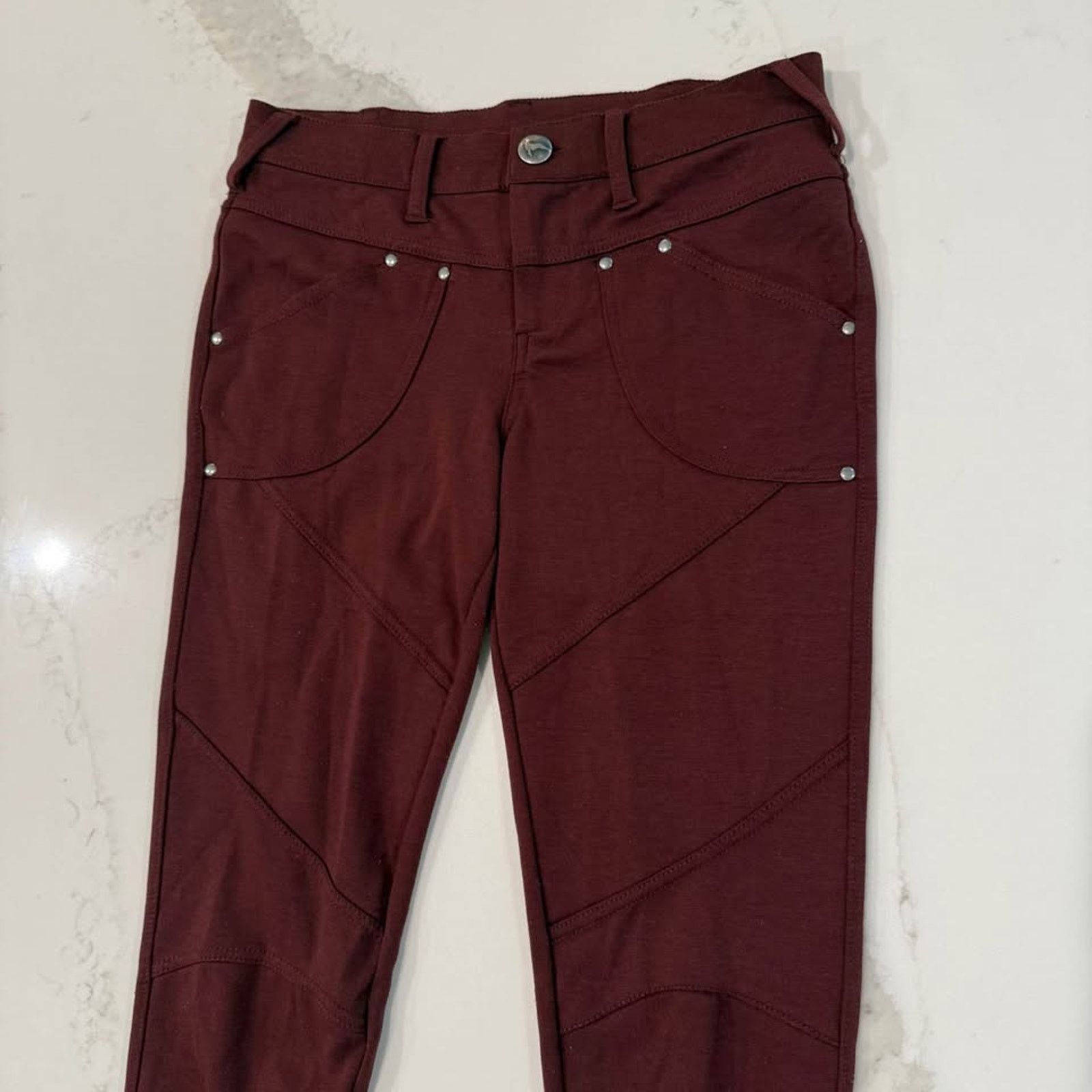 Free People Free People Knit Skinny Moto Jeggings Women's 27 Burgundy Size 27" / US 4 / IT 40 - 2 Thumbnail