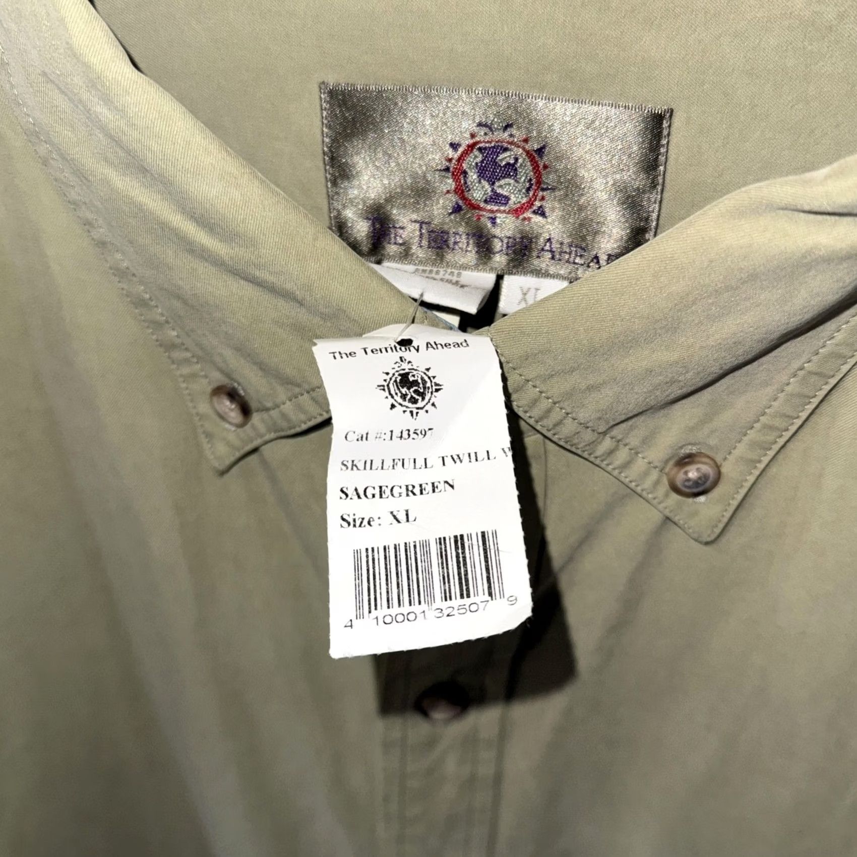 The Territory Ahead The Territory Ahead Shirt Mens XL Sage Green Silk Cotton Button-Down Long Sleeve Size US XL / EU 56 / 4 - 5 Thumbnail