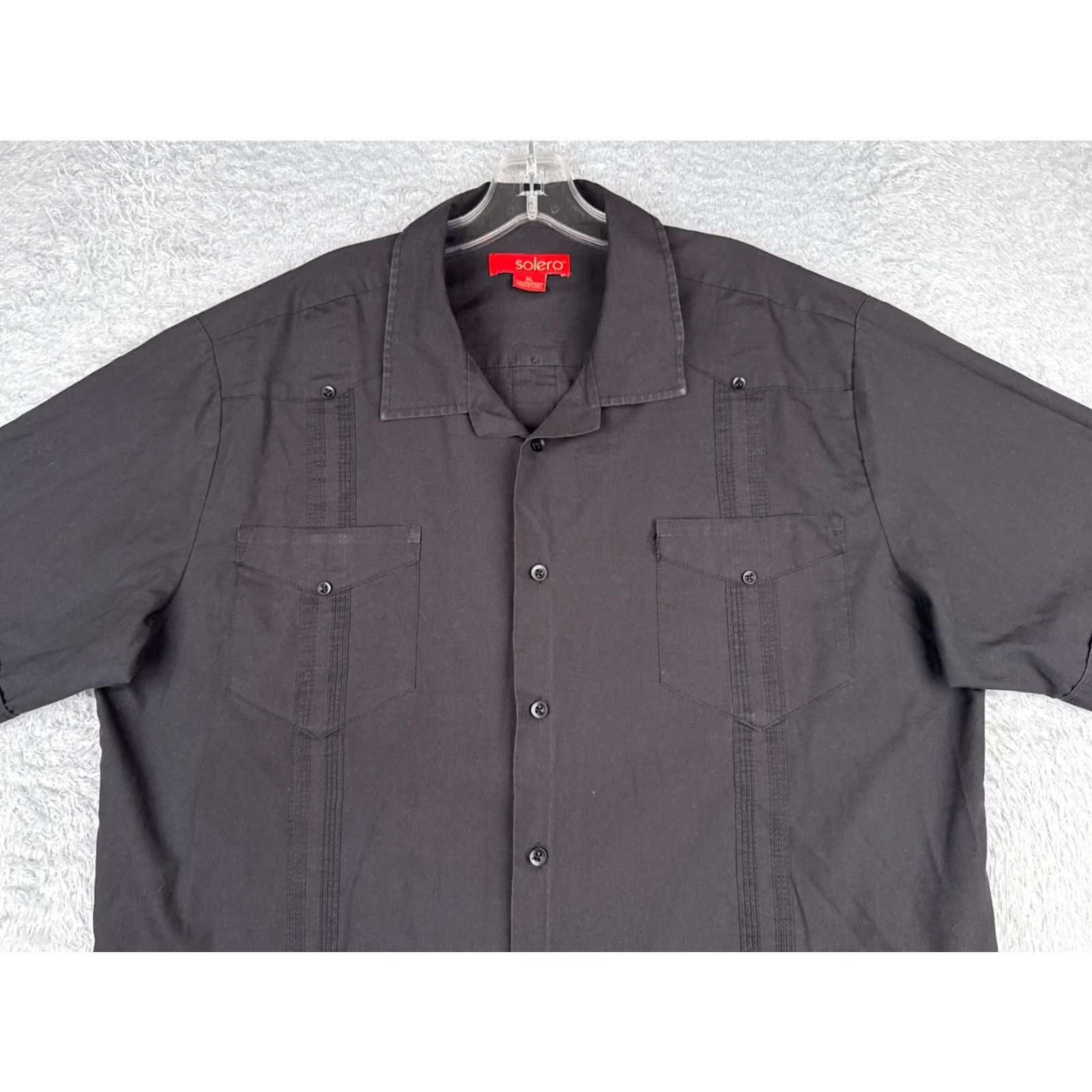 Vintage VINTAGE Solero Guayabera Shirt Adult XL Black Polyester Blend 4 Pocket Button-Up Short Sleeve Mens Size US XL / EU 56 / 4 - 4 Thumbnail
