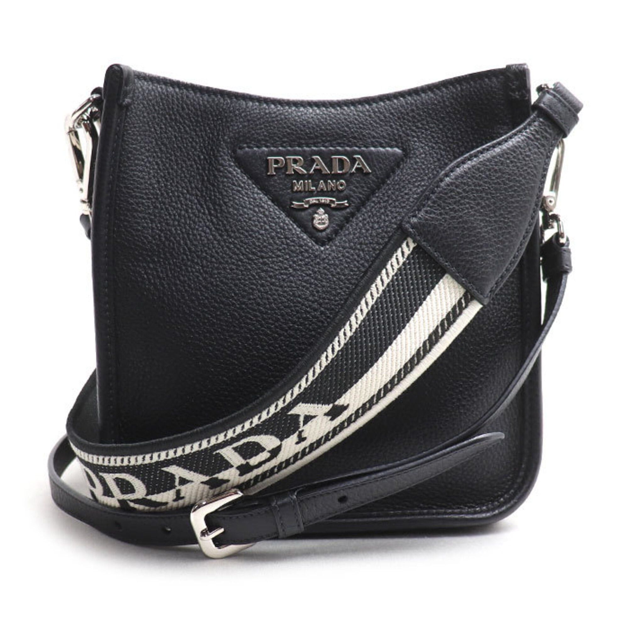 Prada PRADA Vitello Daino Shoulder Bag, Black, 1BH191, Women's Size ONE SIZE - 1 Thumbnail