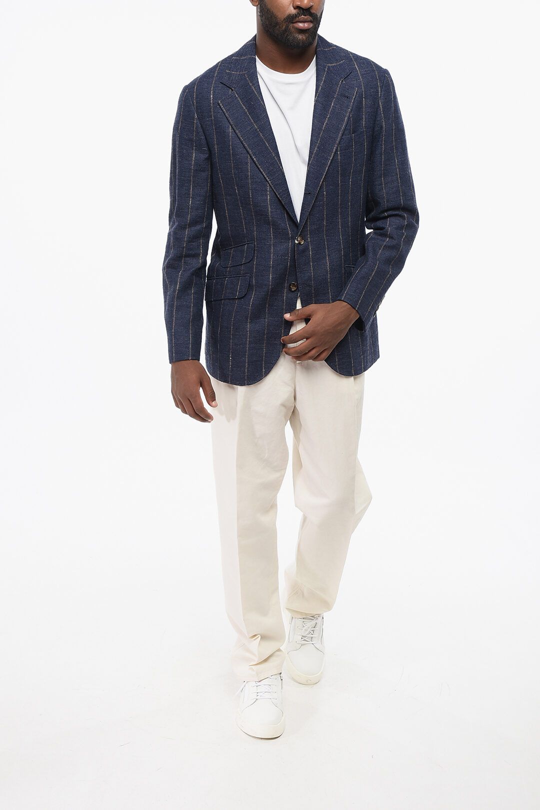 Brunello Cucinelli og1mm0725 Half-lined Linen Blend Blazer in Blue Size US M / EU 48-50 / 2 - 4 Thumbnail