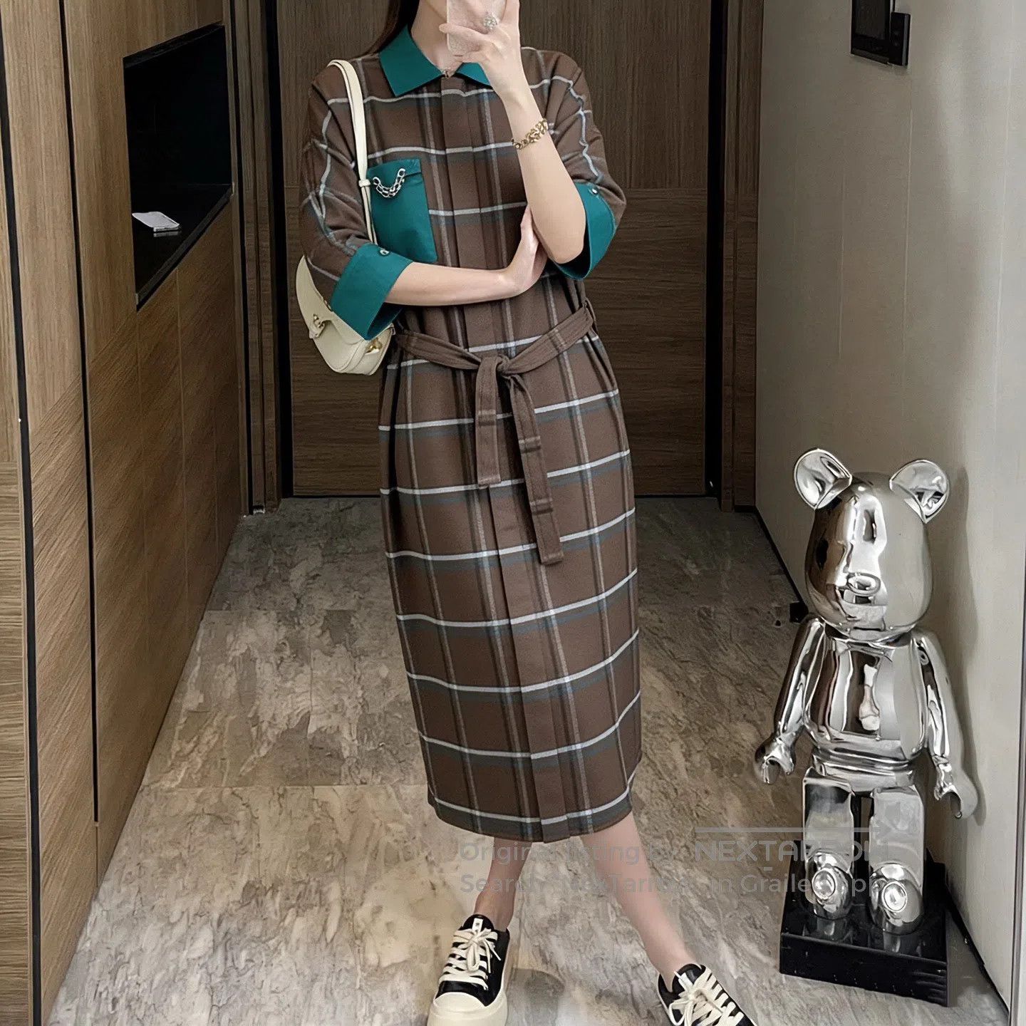 Hermes Hermes Brown and Green Plaid Shirt Dress| Size XXS / US 00 / IT 34 - 7 Thumbnail