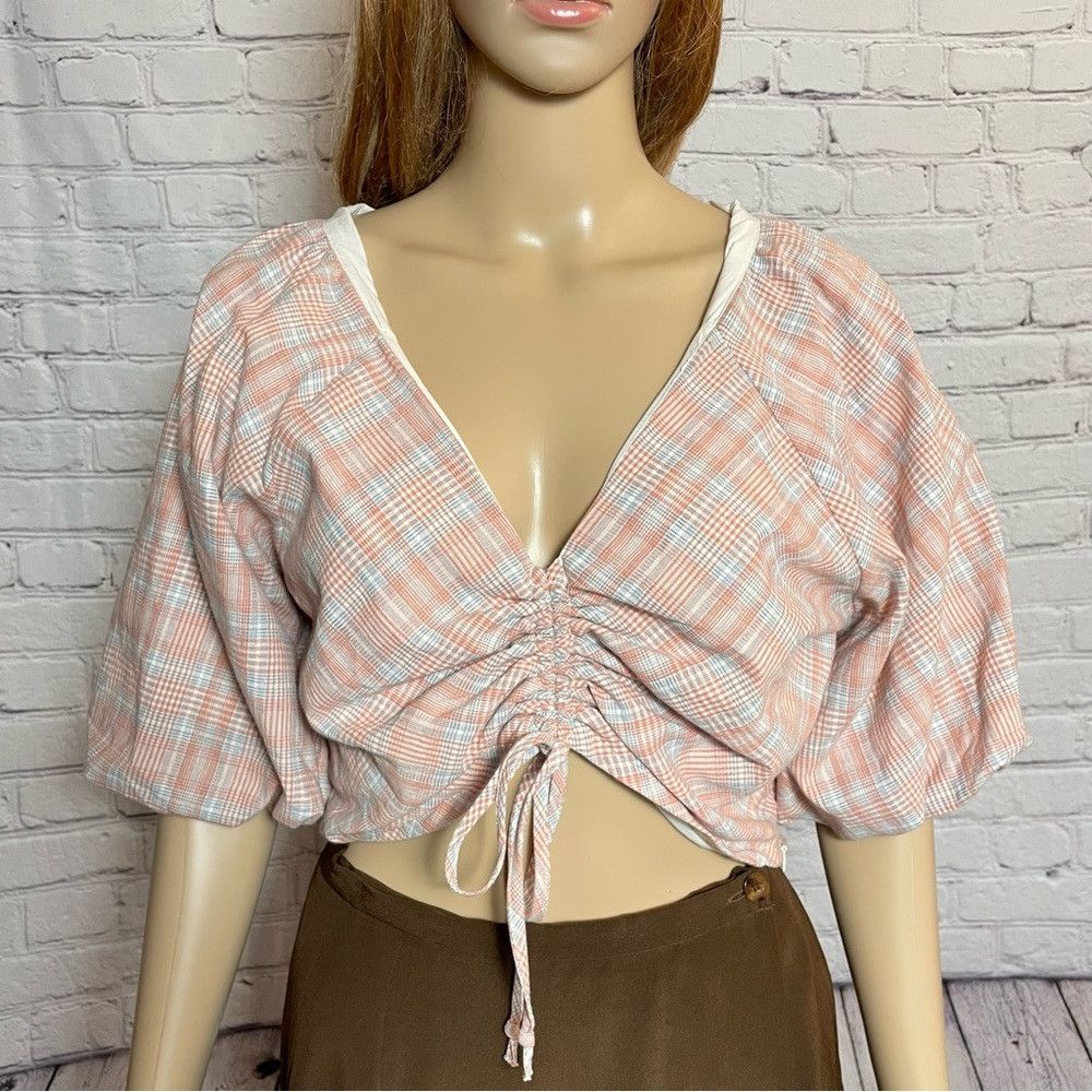 Other NWT New dRA Plaid Puff Sleeve Crop Top Size L Size L / US 10 / IT 46 - 2 Thumbnail