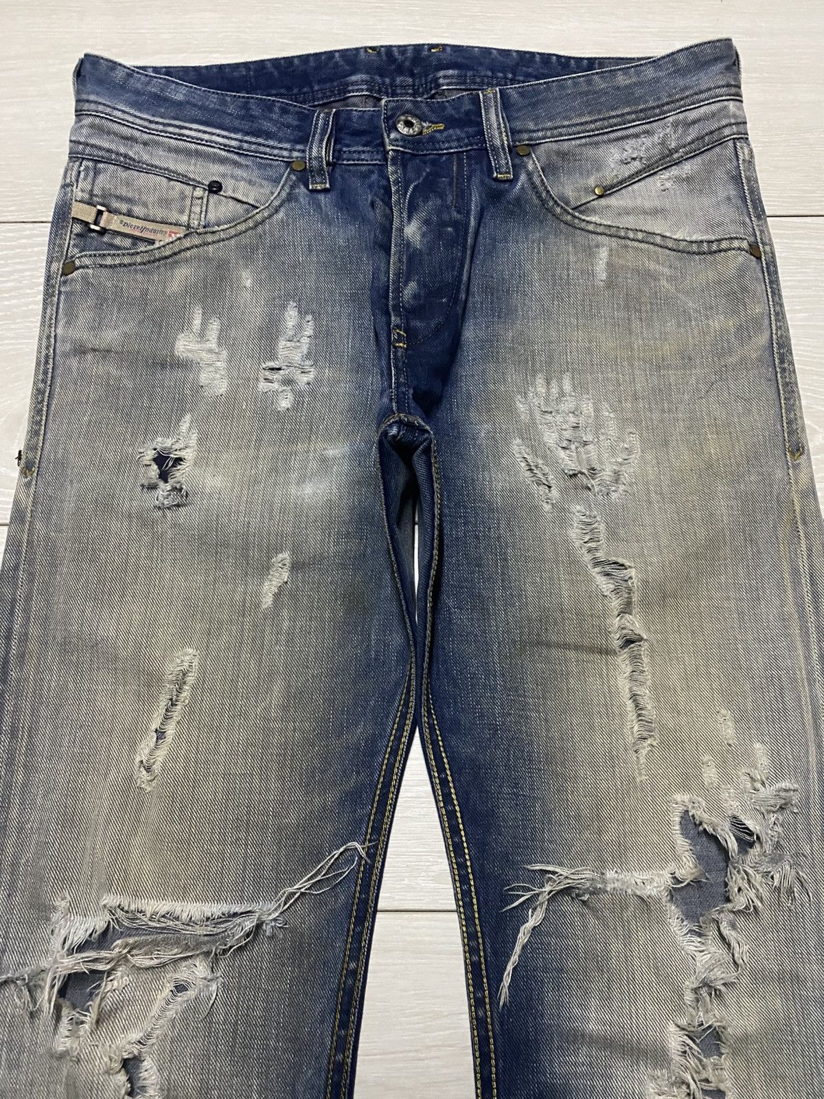 Diesel Black Gold Vintage Diesel Blue Eyecons Y2K Mud Wash Ripped Skinny Jeans Size US 32 / EU 48 - 3 Thumbnail