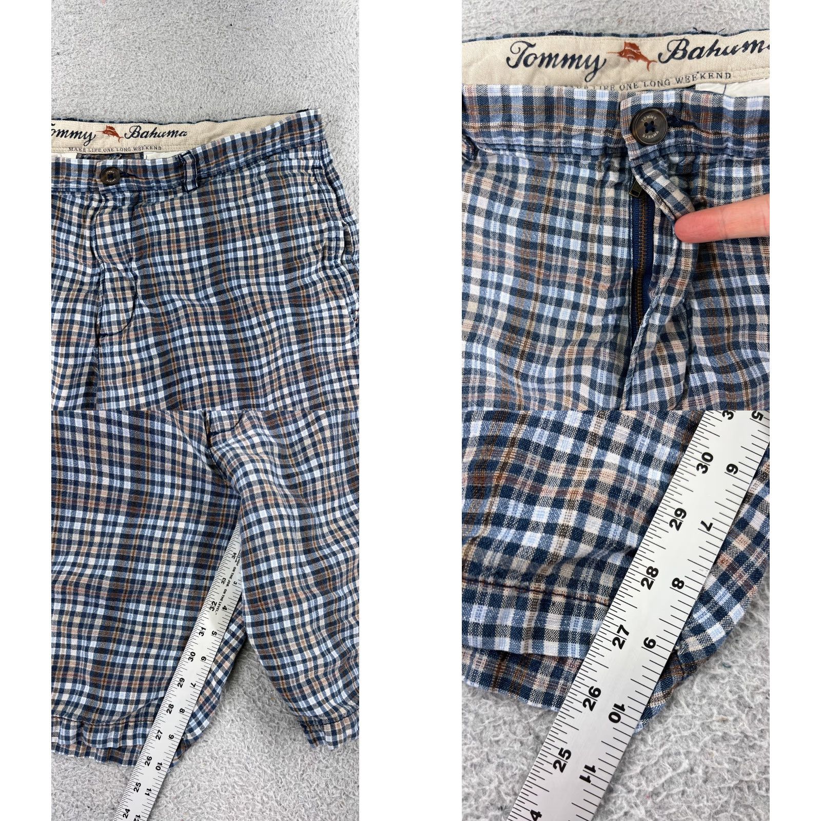 Tommy Bahama Tommy Bahama Shorts Men 36 Blue Beige Plaid Linen Tencel Blend Golf Golfer Chino Size US 33 - 8 Thumbnail