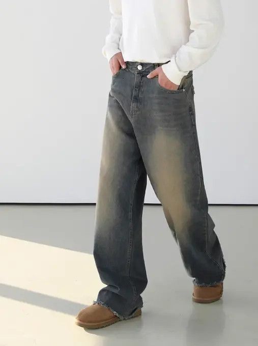 Japanese Brand Harada x Etou Distressed washed men's loose wide-leg jeans Size US 32 / EU 48 - 4 Thumbnail