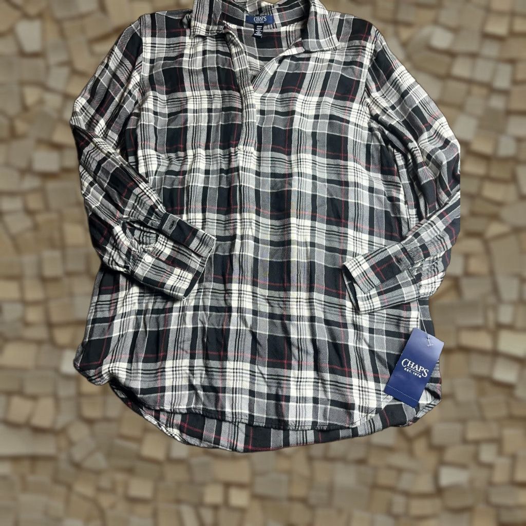 Chaps VINTAGE Chaps Shirt Womens S Black White Red Plaid Quarte Button NWT Size S / US 4 / IT 40 - 1 Thumbnail