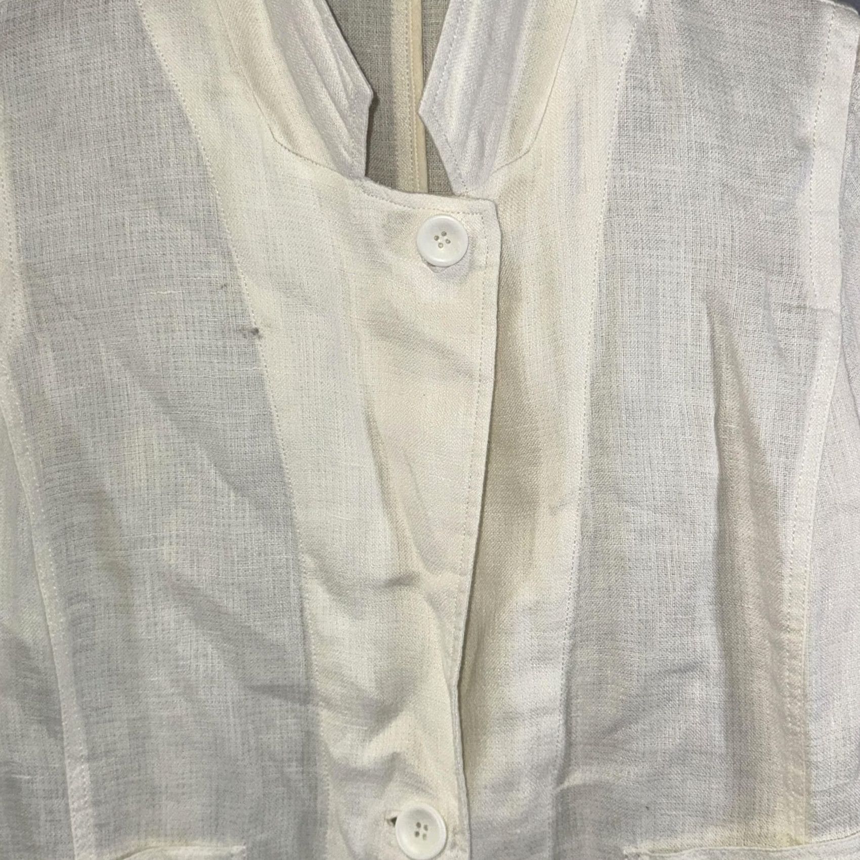 Eileen Fisher Eileen Fisher Blazer Womens Medium White Linen Stand Collar Casual Jacket Blazer Button Pockets Short Sleeve Unlined Size M / US 6-8 / IT 42-44 - 3 Thumbnail