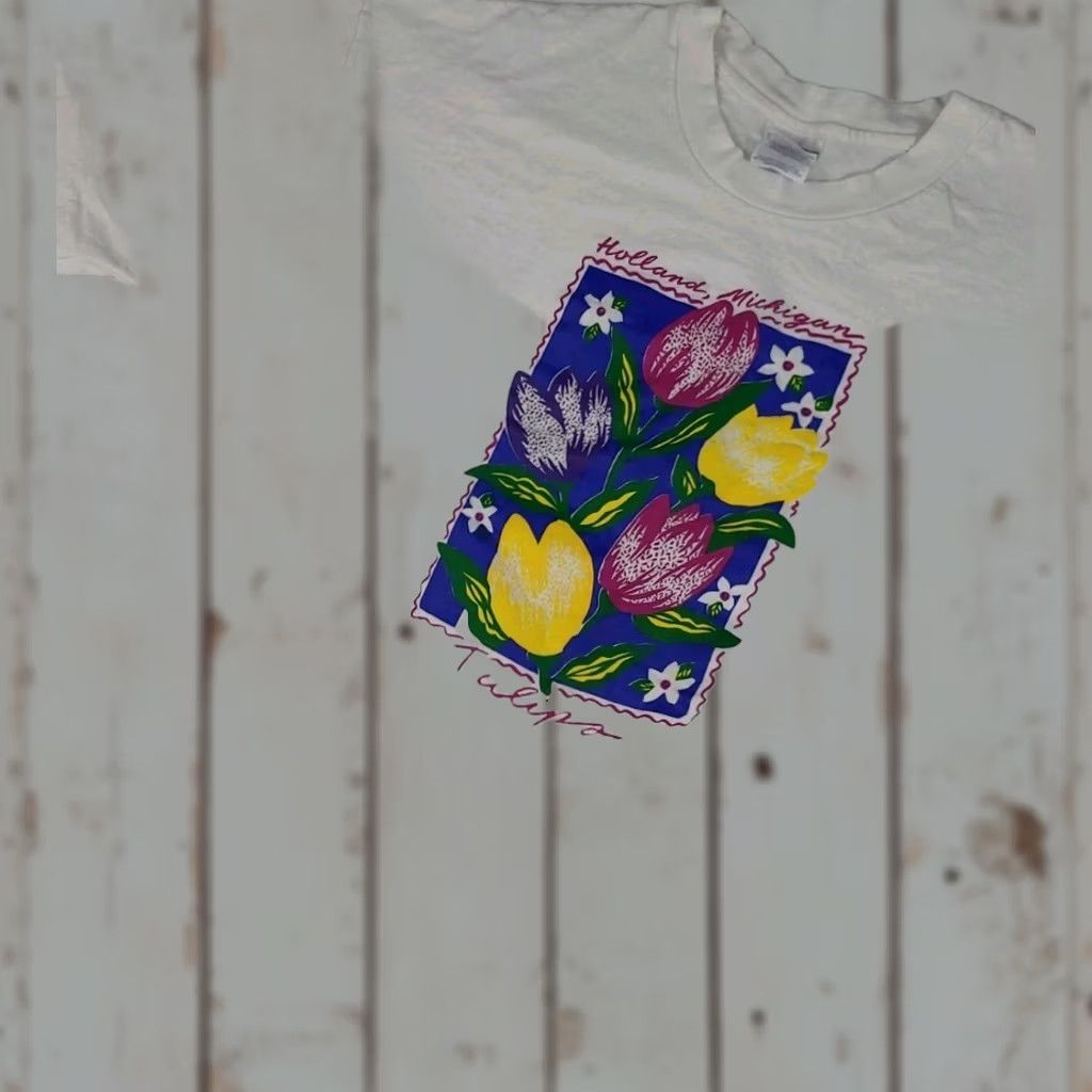 Hanes VINTAGE 90s Holland Michigan Tulips Flower Print T Shirt Hanes White 2XL Mens Shirt Short Sleeve Crew Neck USA Tulips 90s Size US XXL / EU 58 / 5 - 1 Thumbnail