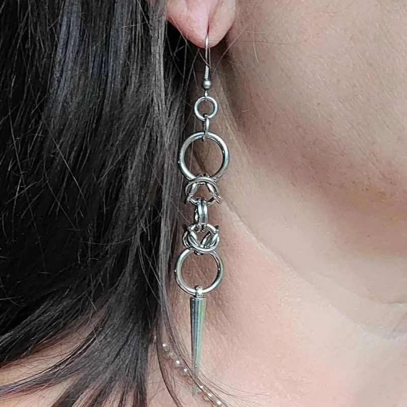 Jewelry Gothic Chainmail Punk Spike Earrings Size ONE SIZE - 5 Thumbnail