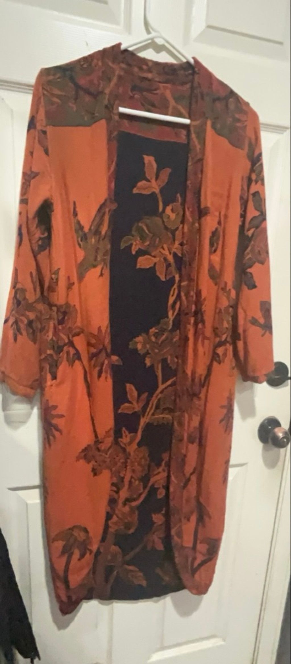 The Unbranded Brand Women's Unbranded Orange & Navy Floral Cardigan Size M / US 6-8 / IT 42-44 - 2 Thumbnail