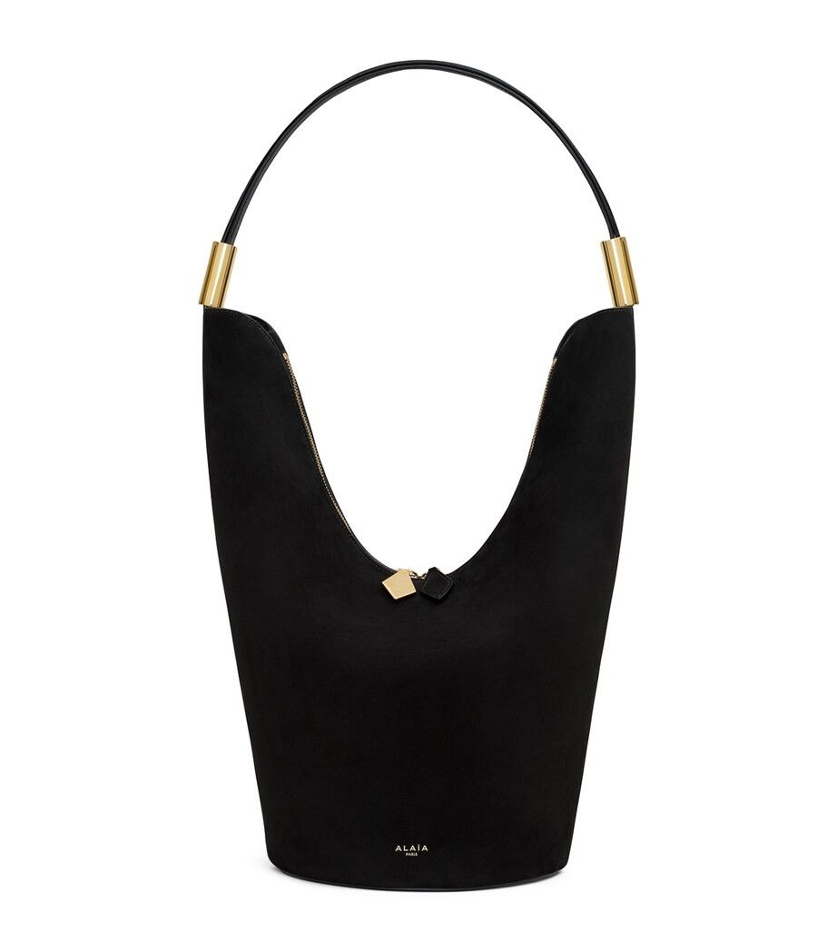 Alaia Medium Suede-Leather Shape Bucket Bag in Black, Women's