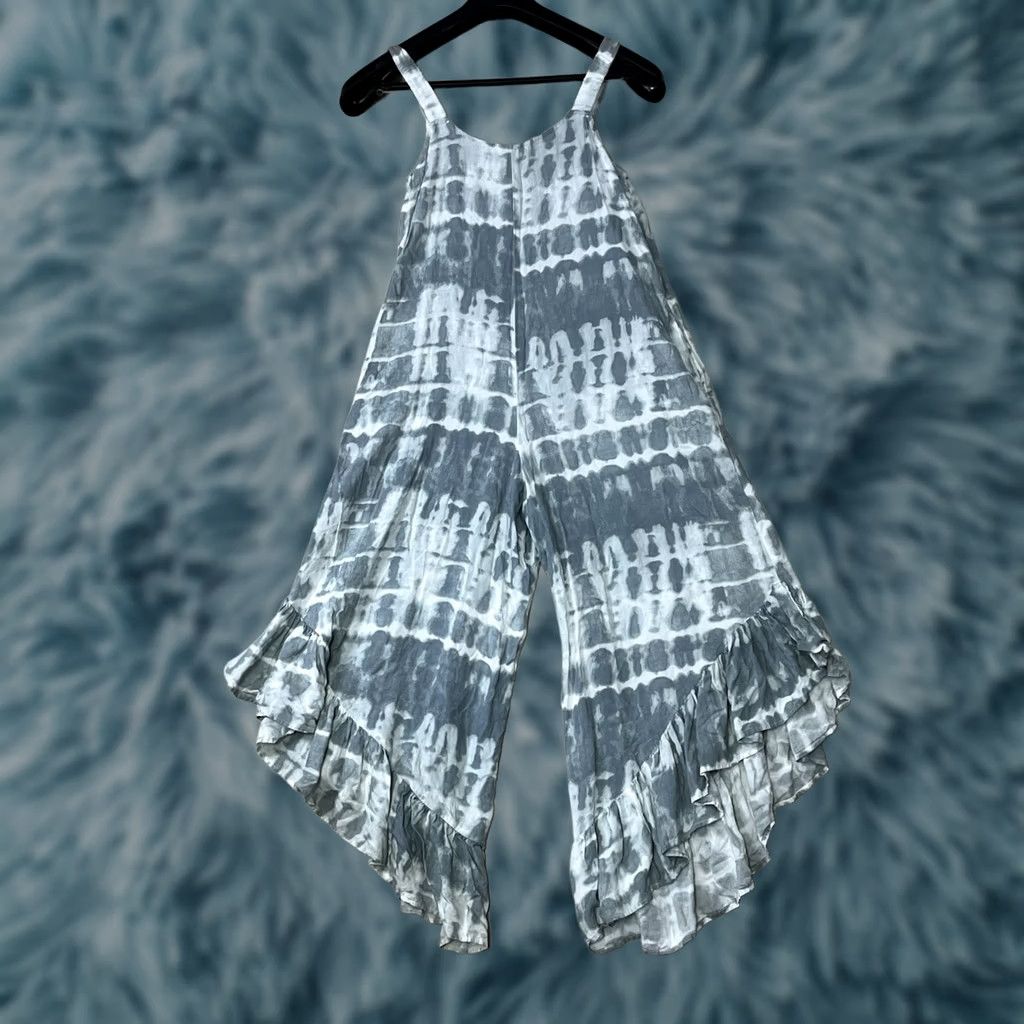 Vintage Japna Womens Tie-Dye Jumpsuit One-Piece XS Blue Ruffle Boho Wide-Leg Beach Hippie Size 26" / US 2 / IT 38 - 1 Thumbnail