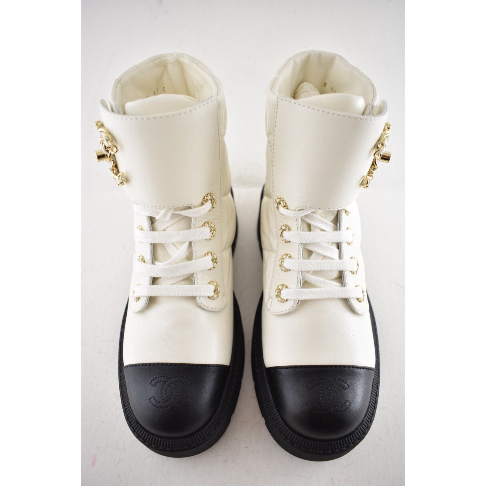 Chanel Chanel 24B White Quilt Gold CC Chain Combat Boots 37c Size US 6 / IT 36 - 15 Thumbnail