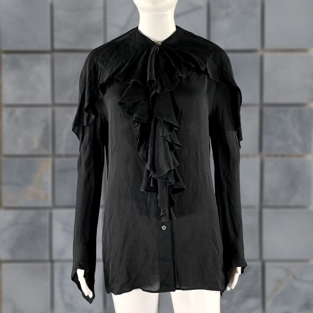 Jil Sander JIL SANDER Size 0 Black Silk Ruffled Blouse Size XS / US 0-2 / IT 36-38 - 1 Thumbnail