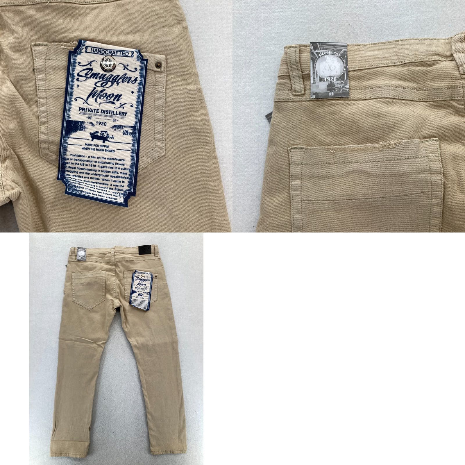 Denime Smugglers Moon Jeans Mens 40x33 Khaki Beige Denim Button Fly Roll Up Distressed Size US 40 / EU 56 - 10 Thumbnail