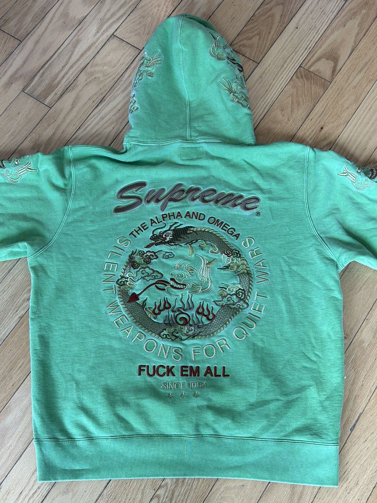 image of Supreme Overdyed Dragon Hooded Sweatshirt Green Medium, Men's