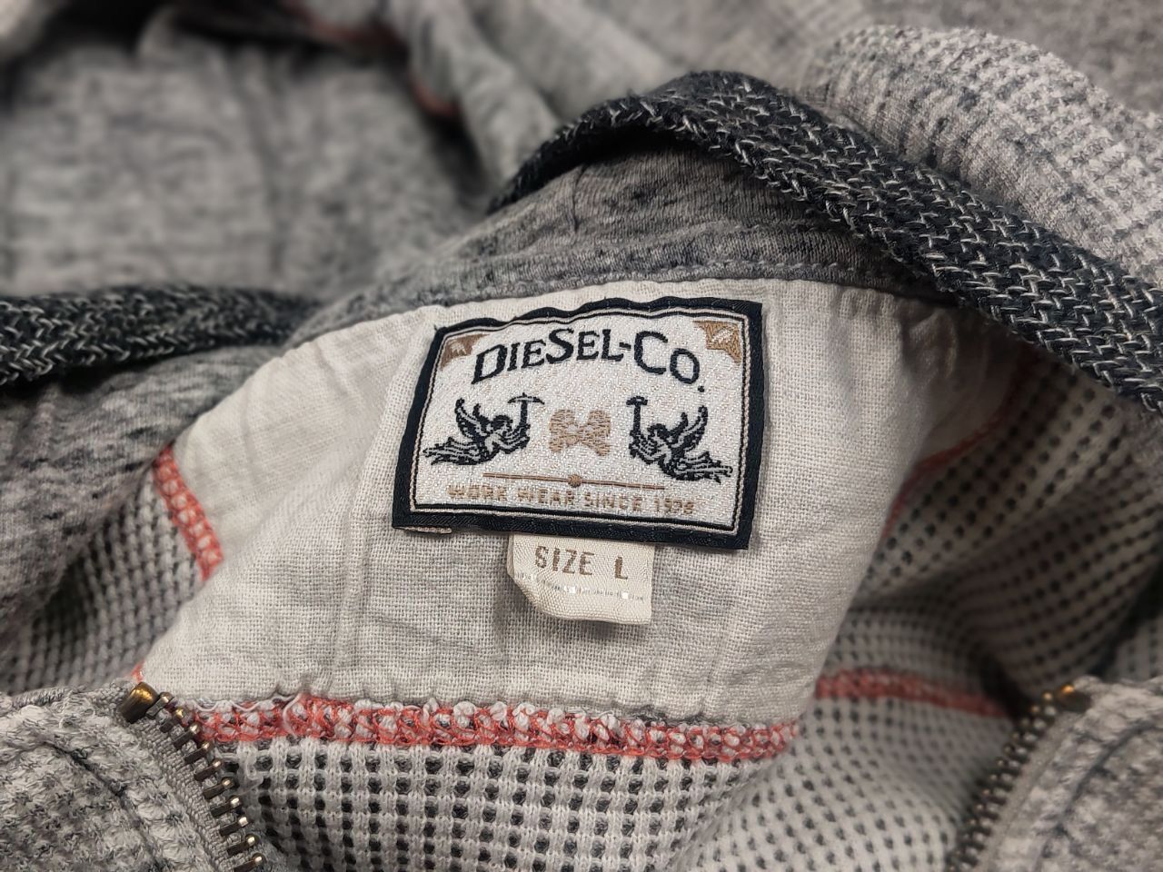 Diesel Vintage Diesel Logo Y2K Grey Cotton Structure Zip Hoodie Size US L / EU 52-54 / 3 - 14 Thumbnail