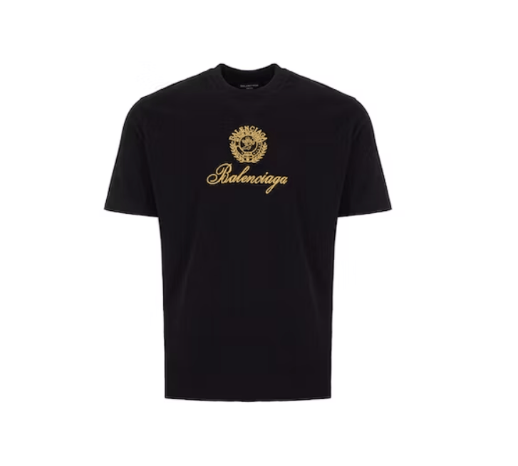 image of Balenciaga O1In1G1223 Qixi Crest T-Shirt Medium Fit In Black, Men's (Size XS)