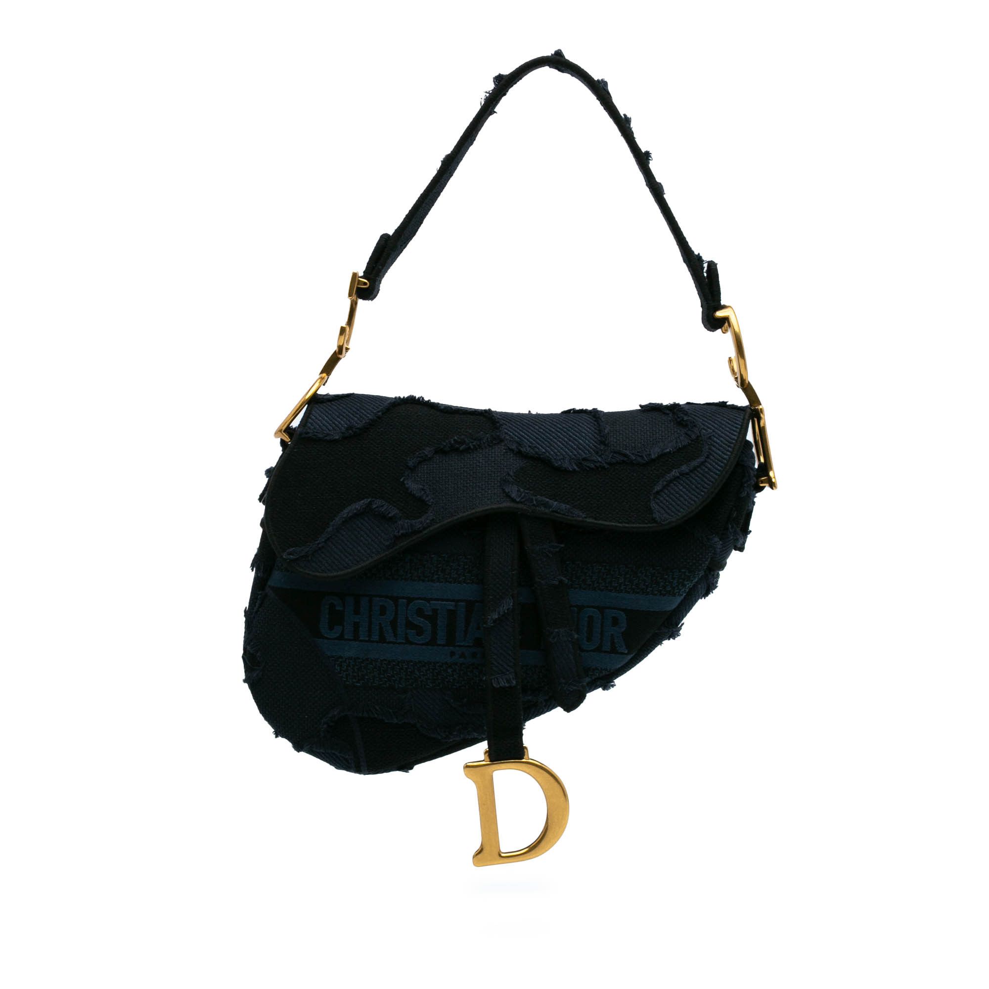 Dior Canvas Embroidered Camouflage Saddle Bag in Blue, Women's